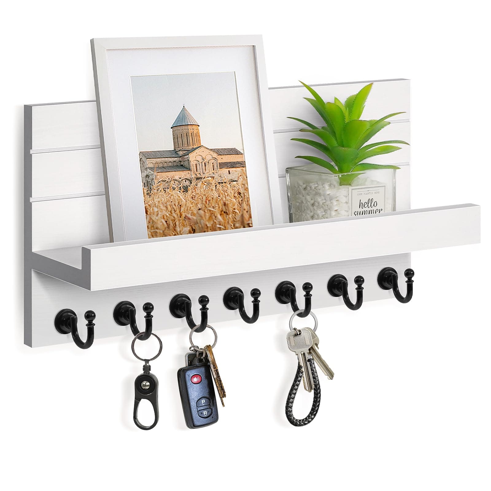Key Holder for Wall: Upgraded 7 Sturdy Key Hooks Easy Installation Mail Organizer Wall Mount Hanging Key Rack for Kitchen and Entryway Decor