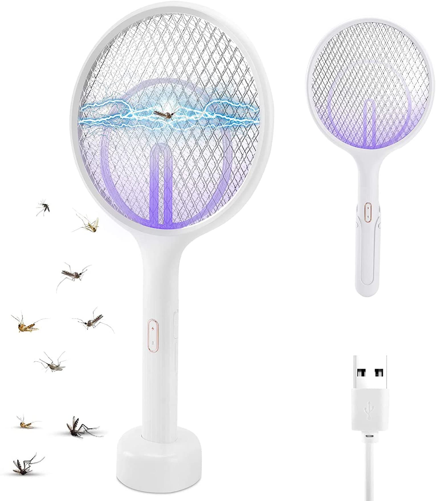 ELECDON Fly Killer, Handheld Electric Fly Swatter Racket bug zapper, 3 in 1 Mosquito Zapper Killer Lamp Racquet USB Rechargeable Zapper Indoor Killer for Home Outdoor Powerful Grid 3 Layer Mesh(1 Pcs)