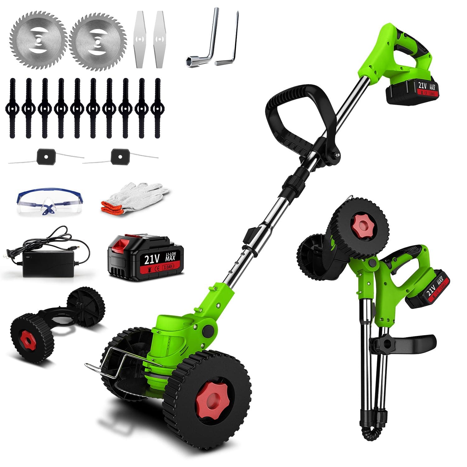 Cordless Weed Wacker,Battery Powered Weed Wacker 3 in 1 Rechargeable Weed Wacker Electric for Lawn Garden Yard, Includes 2 * 3.aH Batteries
