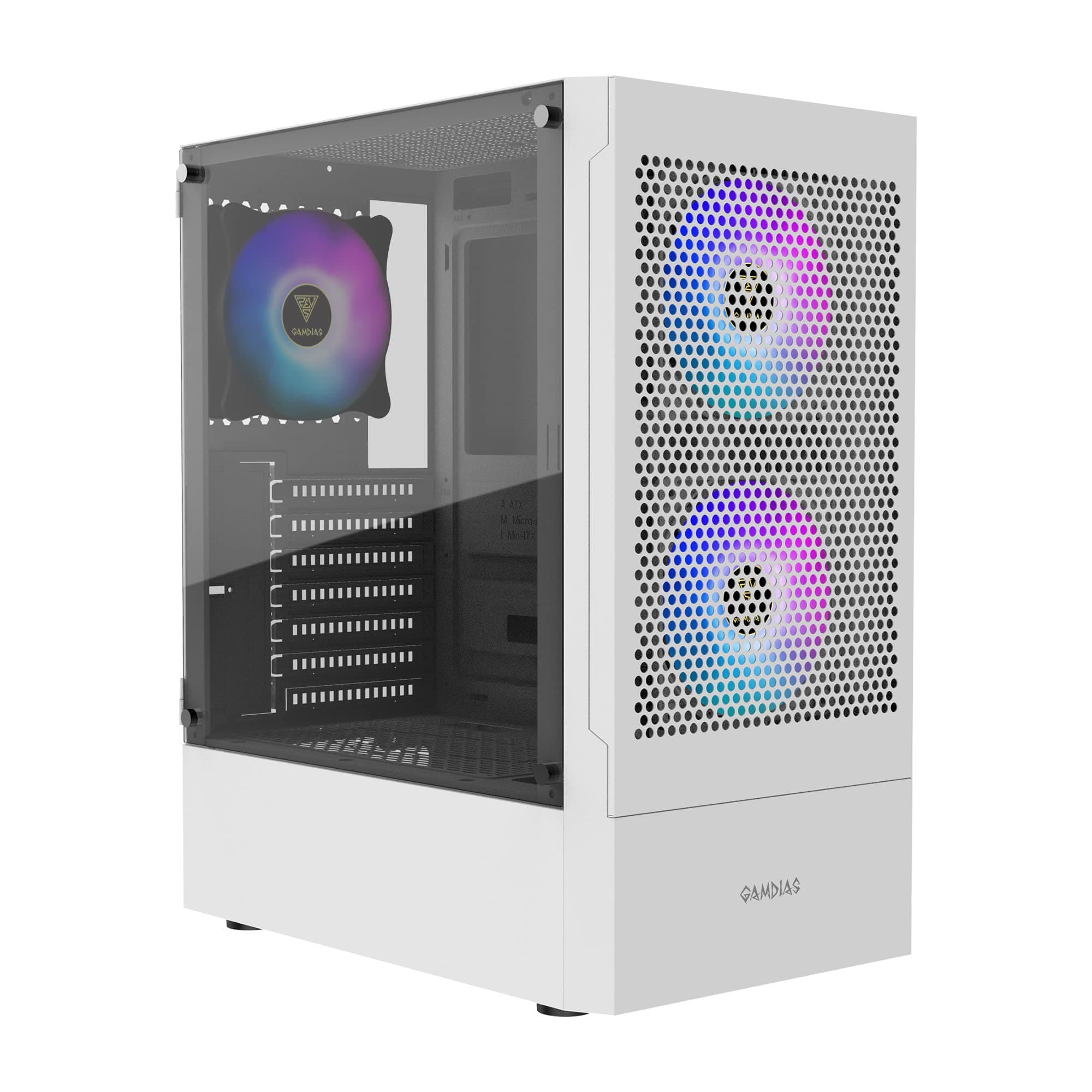 White RGB Gaming ATX Mid Tower Computer PC Case with Side Tempered Glass and Excellent Airflow Design & 3 Built-in 120mm ARGB Fans