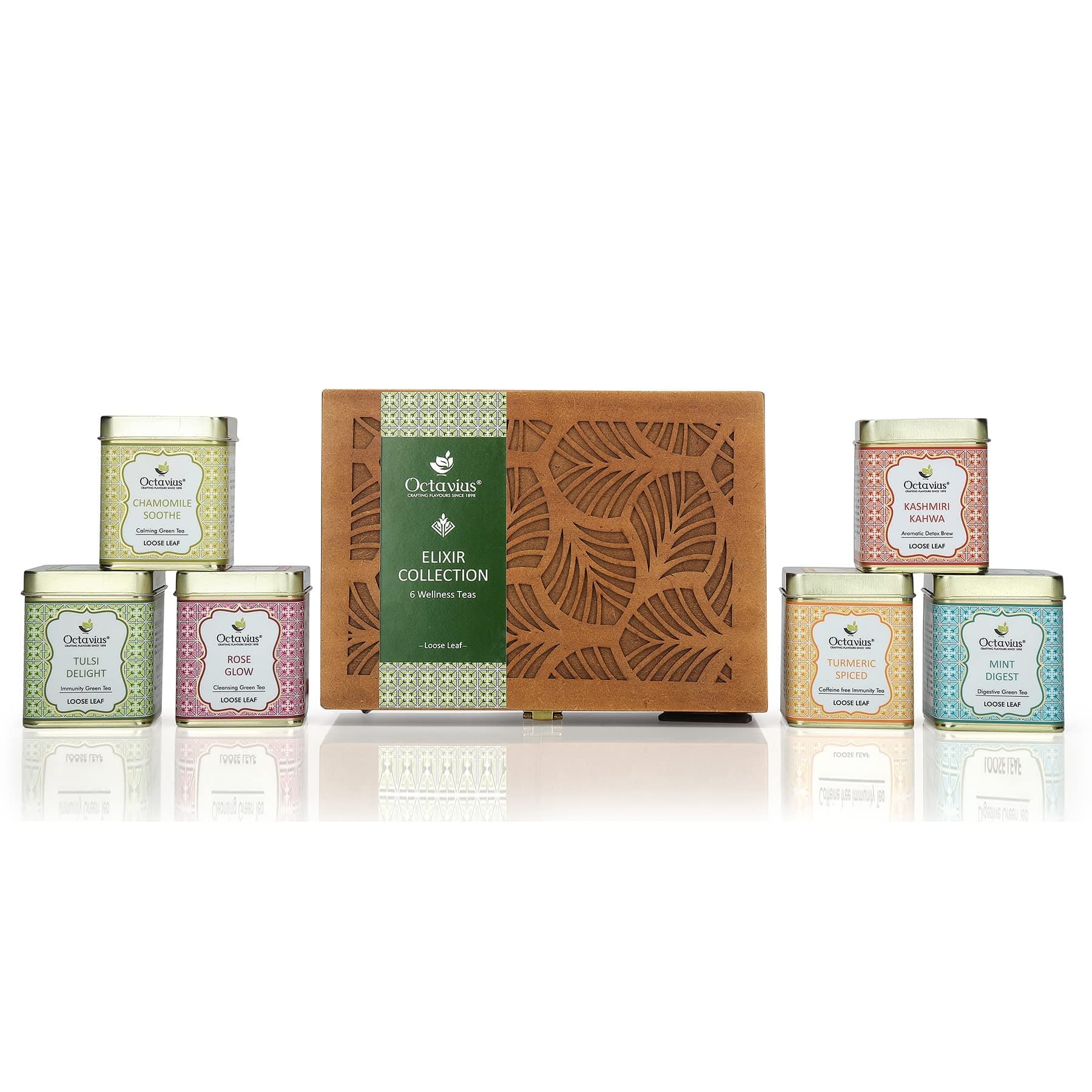 Octavius Elixir Collection - 6 Wellness Loose Tea Gift Set | Loose Leaf Green Tea | Premium Gift Set For Family And Friends | Tea Sampler Gift Box | Gift Hamper For Diwali | Diwali Corporate Gifts