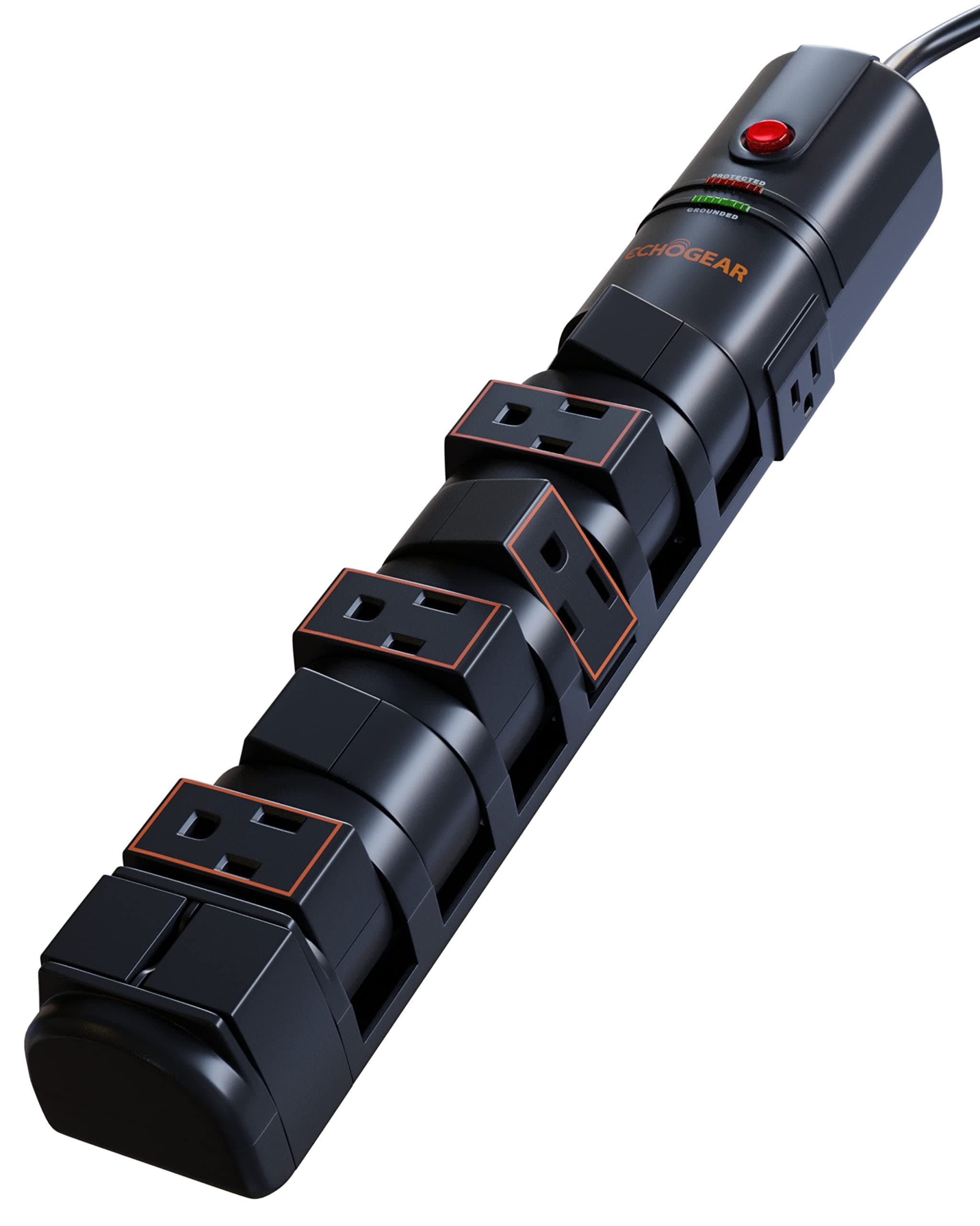 VoltSpin Surge Protector Power Strip with Rotating Outlets, Flat Plug, Long Cord, & Mounting Holes - Power Strip with Heavy Duty Surge Suppression Plus Built-in Cable Management