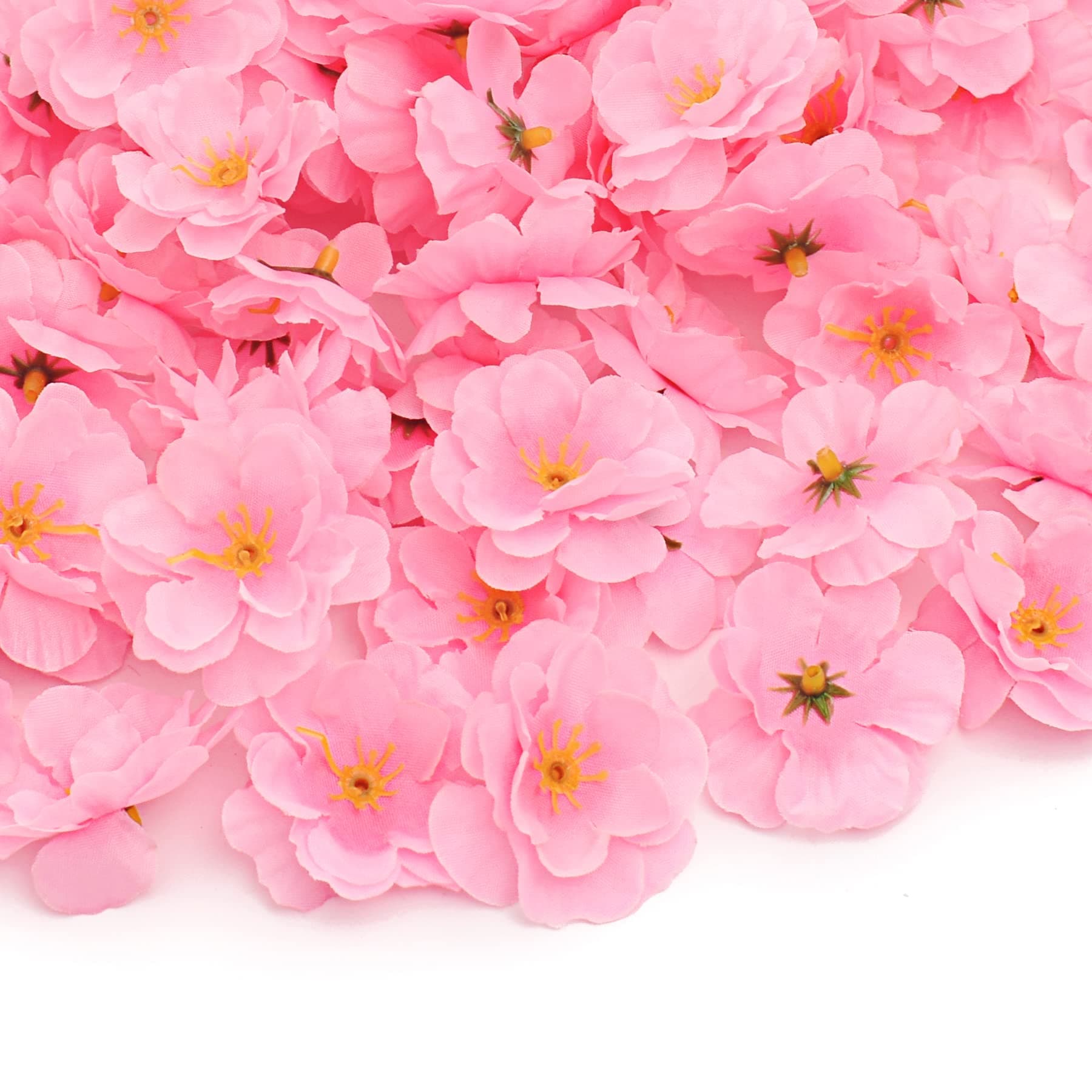 HUIANER 100PCS Artificial Silk Cherry Blossom Flower Heads, Fake Fabric Floral Head Petals Decor for Bridal Hair Clips Headbands Dress DIY Accessories Wedding Party Supply Table Decorative (Pink)