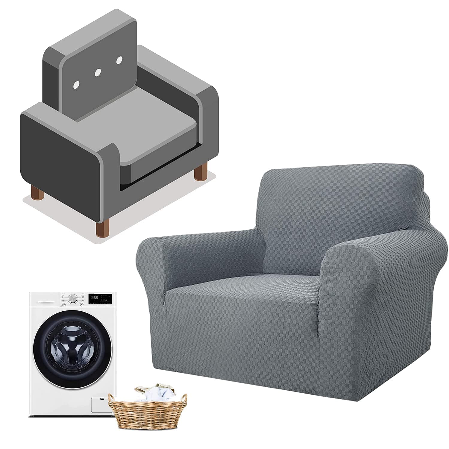 D&D Newest Jacquard Extra Large Sofa Covers for 3 or 4 Seater, Super Stretch Non Slip Couch Cover for Dogs Pet Friendly Sofa Slipcover Furniture Protector (1 Seater,Light Grey)