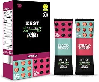 Dried Fruit Bars by Zest Delites, Fruit Leather, Healthy Snacks Pack for Adults & Kids, Lavashak, Vegan, Apple-Based Strips, Blackberry, Strawberry, 0.88 oz x 10