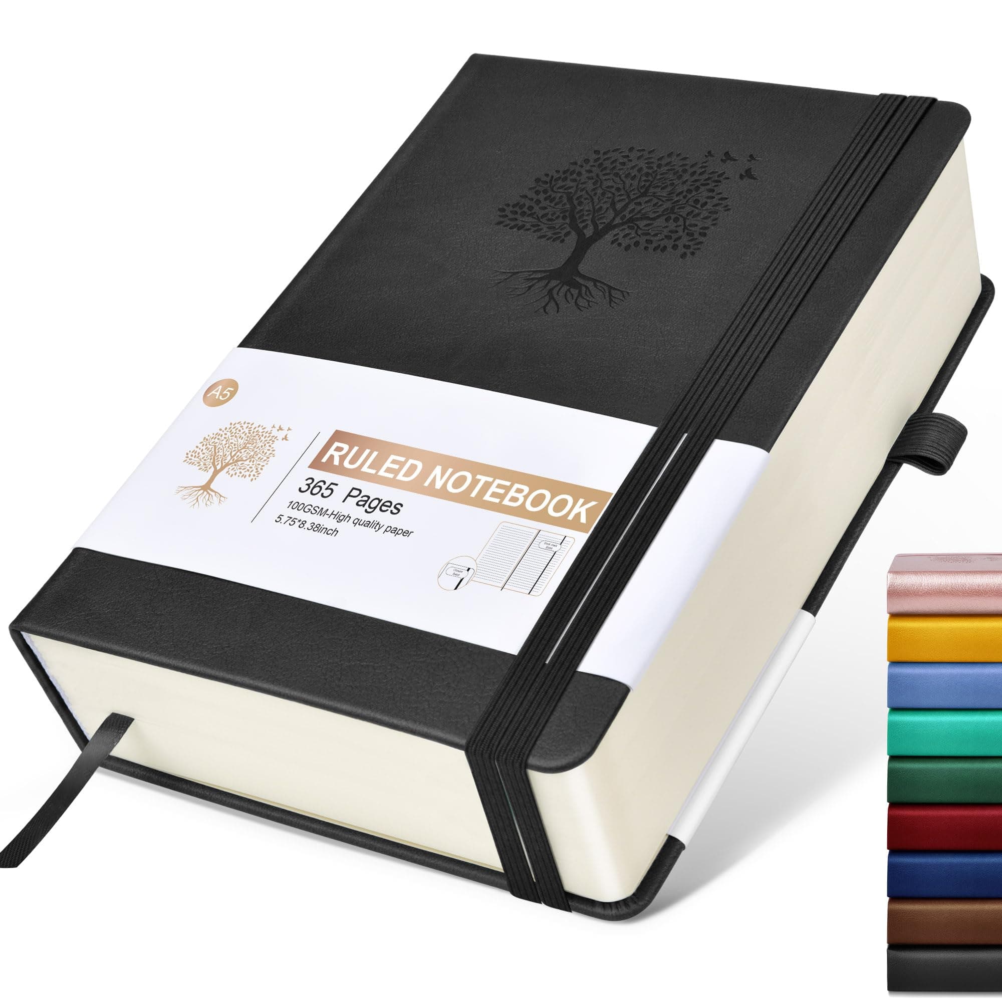 Lined Journal Notebook -365 Pages A5 Thick Journals for Writing Ruled Notebook, Hardcover Leather Journal for Women Men, Daily Journal Notebook for Work, Note Taking, 100Gsm Lined Paper(5.75'' X 8.38'' Black)