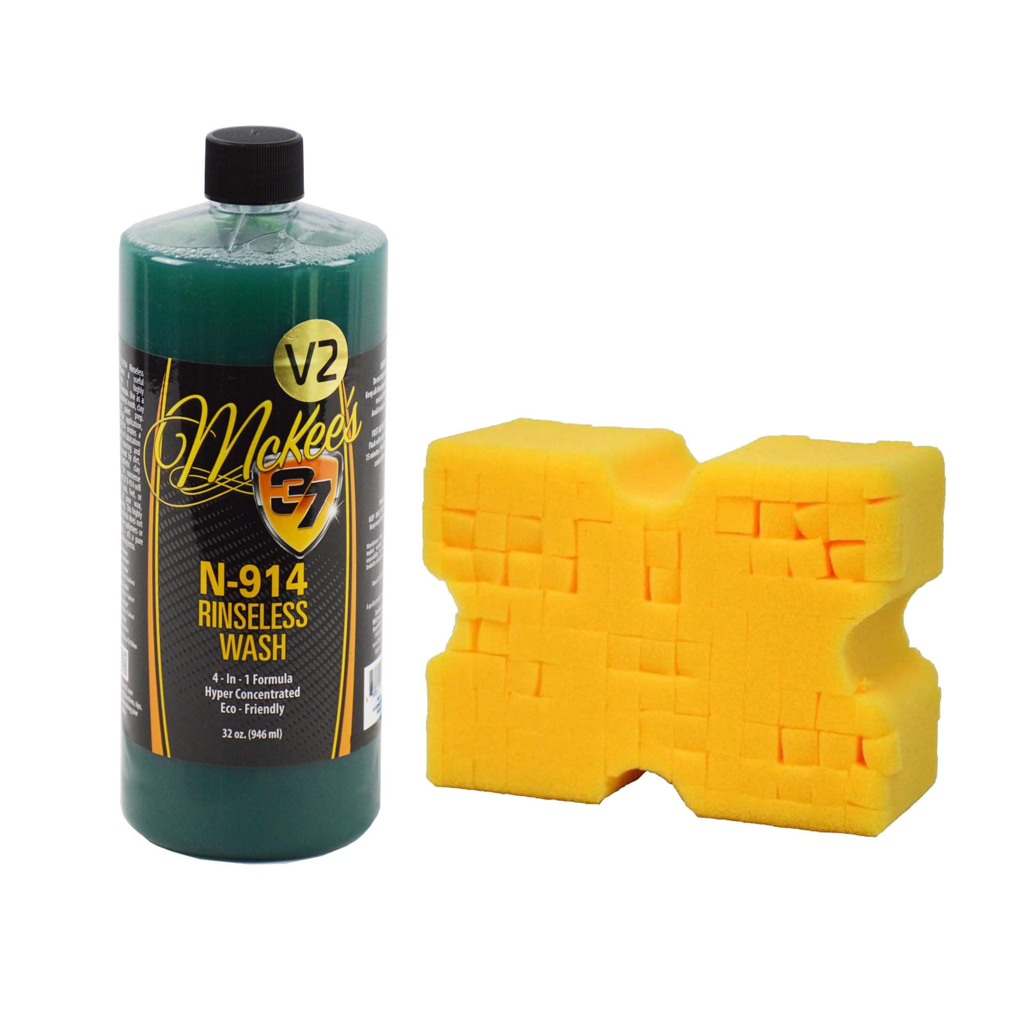 N-914 Rinseless Wash V2/Big Gold Sponge Combo Pack (4-in-1 No Rinse Car Wash)