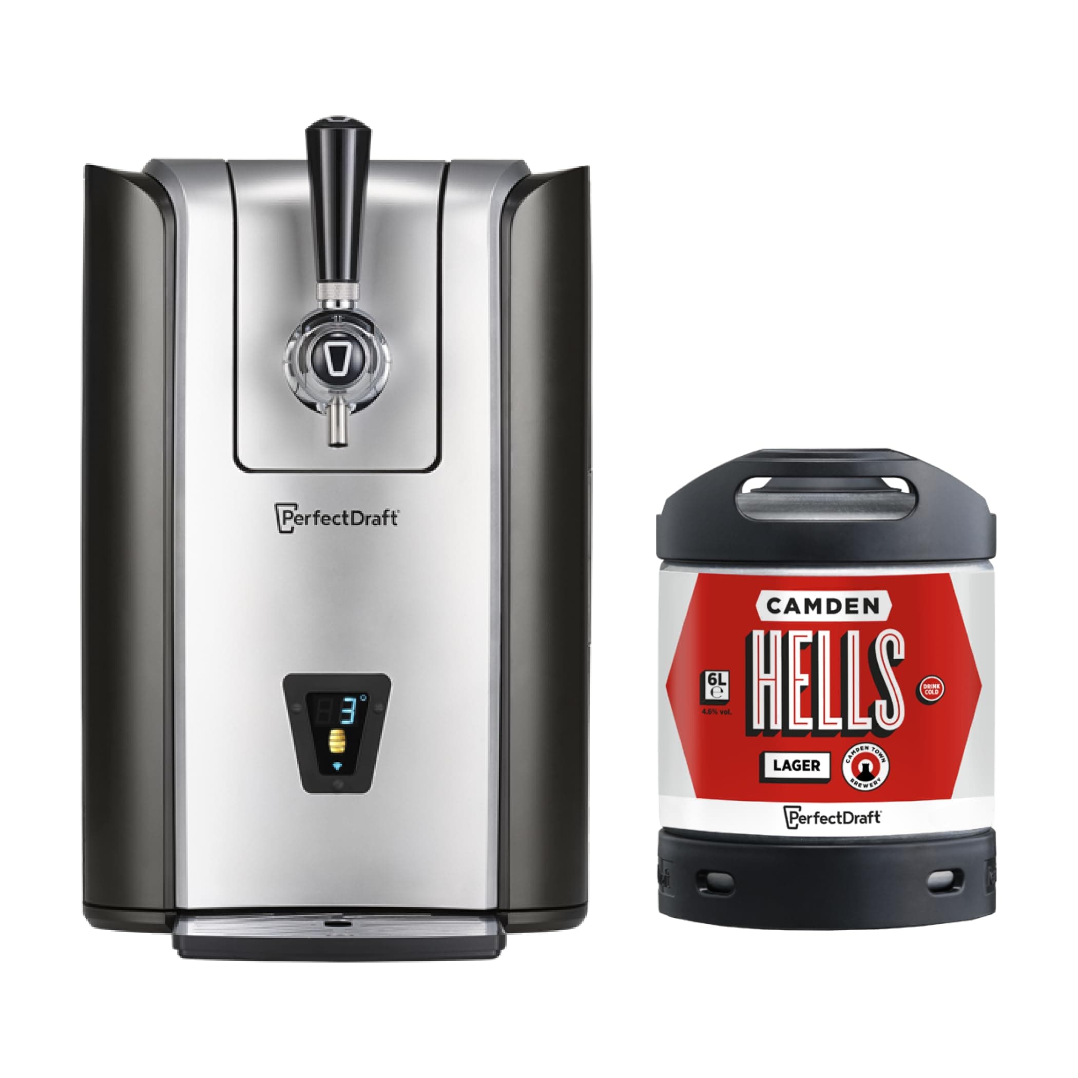 – PerfectDraft Pro beer bundle with Camden Hells 6L keg, Philips home dispenser.