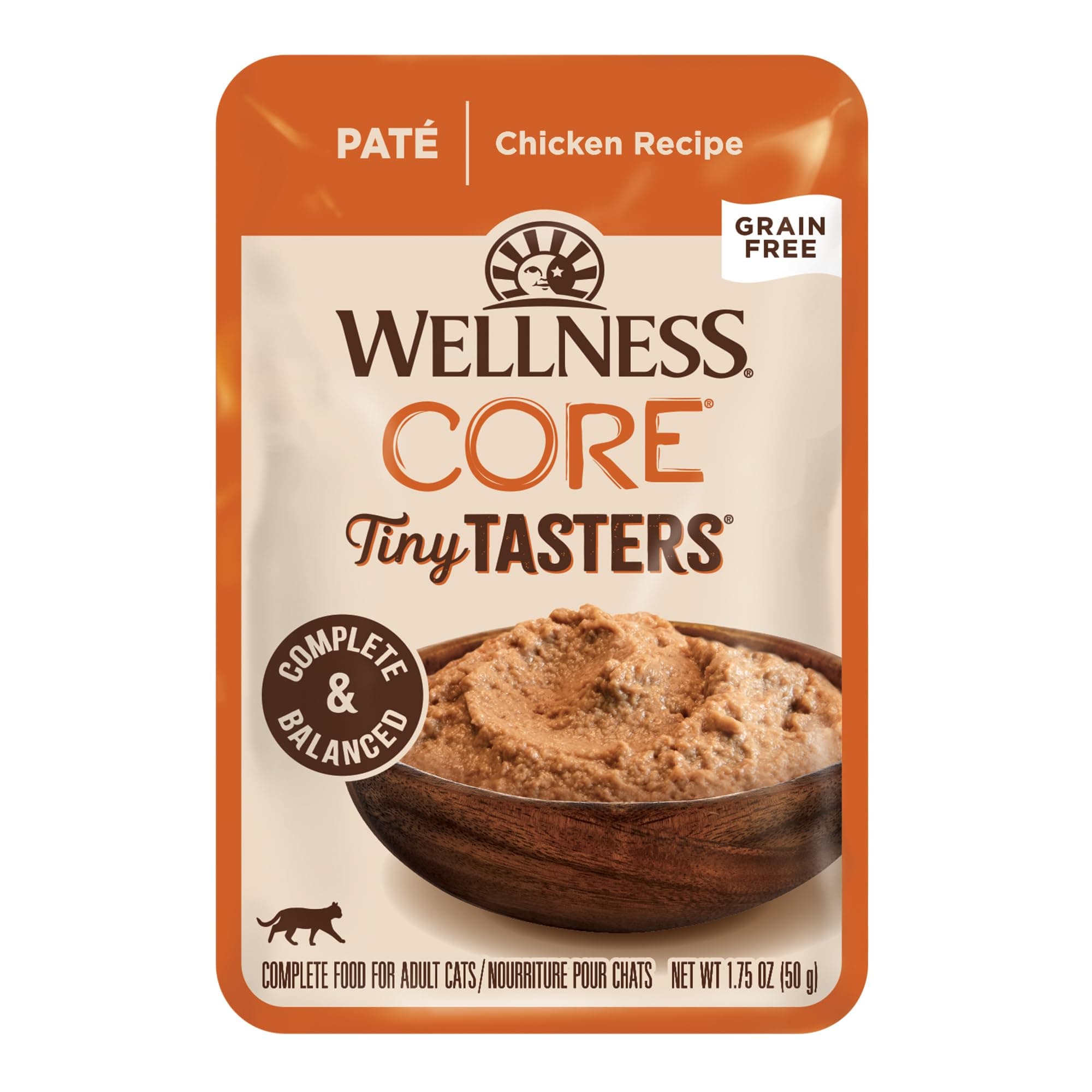 Wellness CORE Tiny Tasters Wet Cat Food, Complete & Balanced Natural Pet Food, Made with Real Meat, 1.75-Ounce Pouch, 12 Pack (Adult Cat, Chicken Pate)