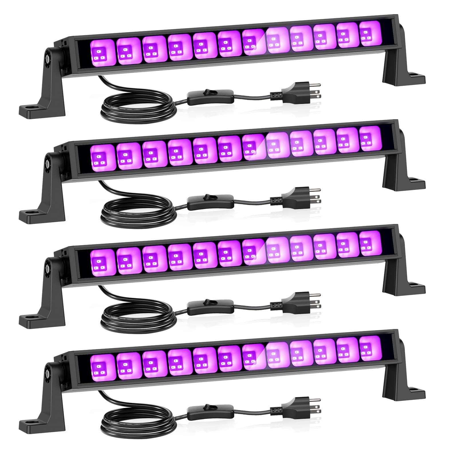 Onforu 4 Pack 42W LED Black Lights, Blacklight Bars with Plug and Switch, Glow in The Dark Party Supplies for Halloween Decorations, Bedroom, Body Paint, Stage Lighting, Poster, Black