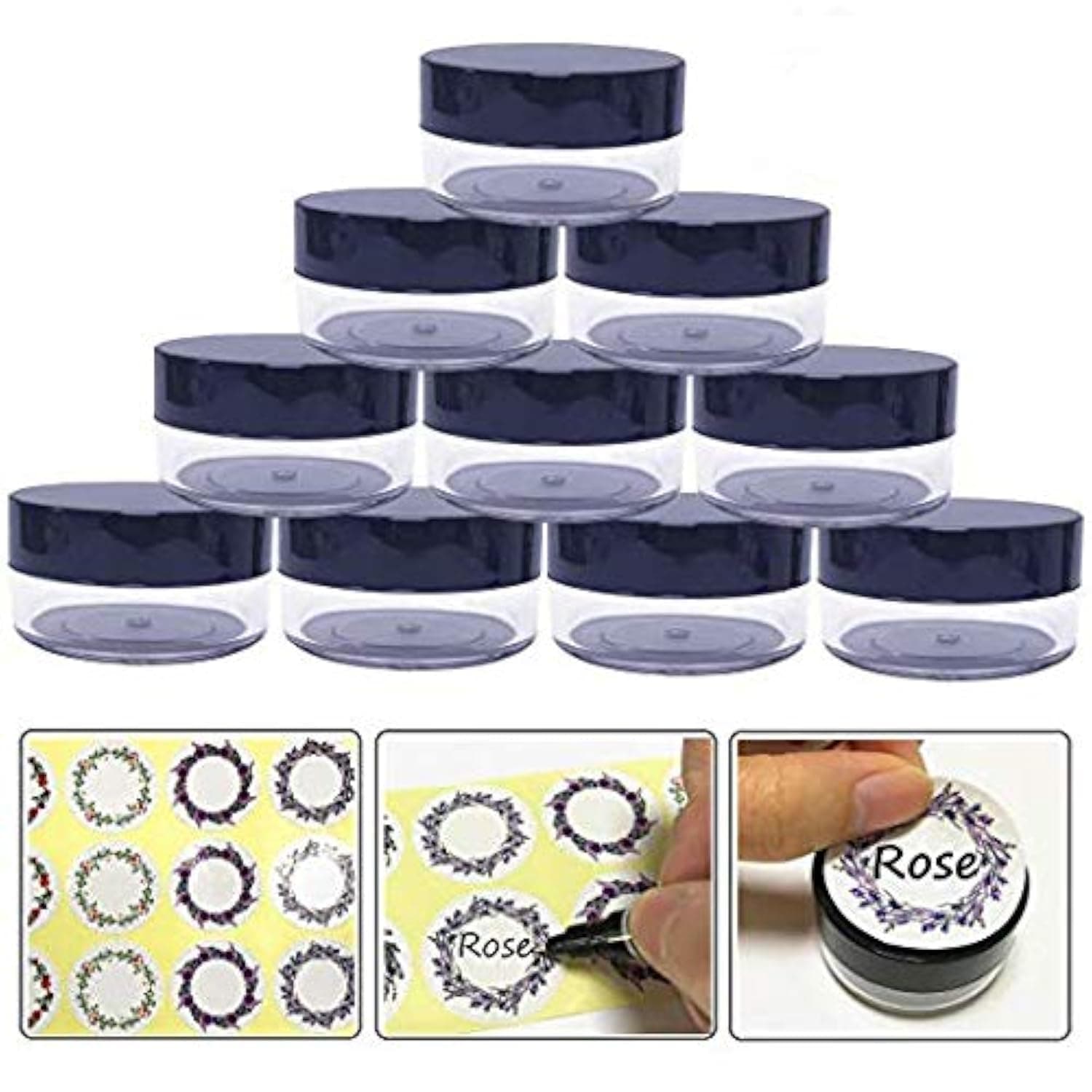 10gram/10ml Round Clear Empty Container Jars with Black Screw Lids Bulk for Lip Balms, Makeup Samples - BPA Free (40 Pack, Black)