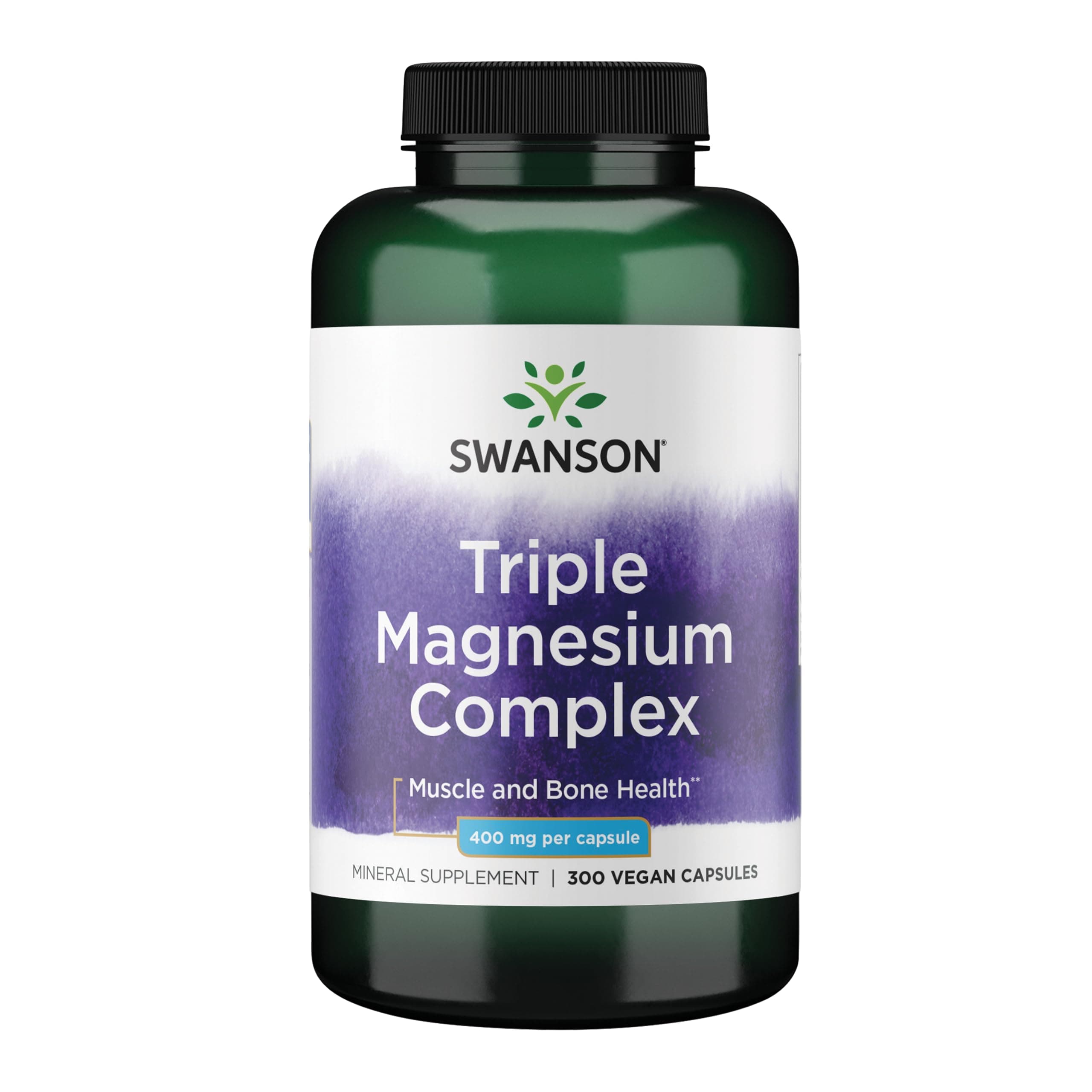 Swanson Triple Magnesium Complex - 400mg Supplement for Optimal Bone Health and Absorption - Citrate, Oxide, and Aspartate - Triple Magnesium Supplement (300 Capsules)