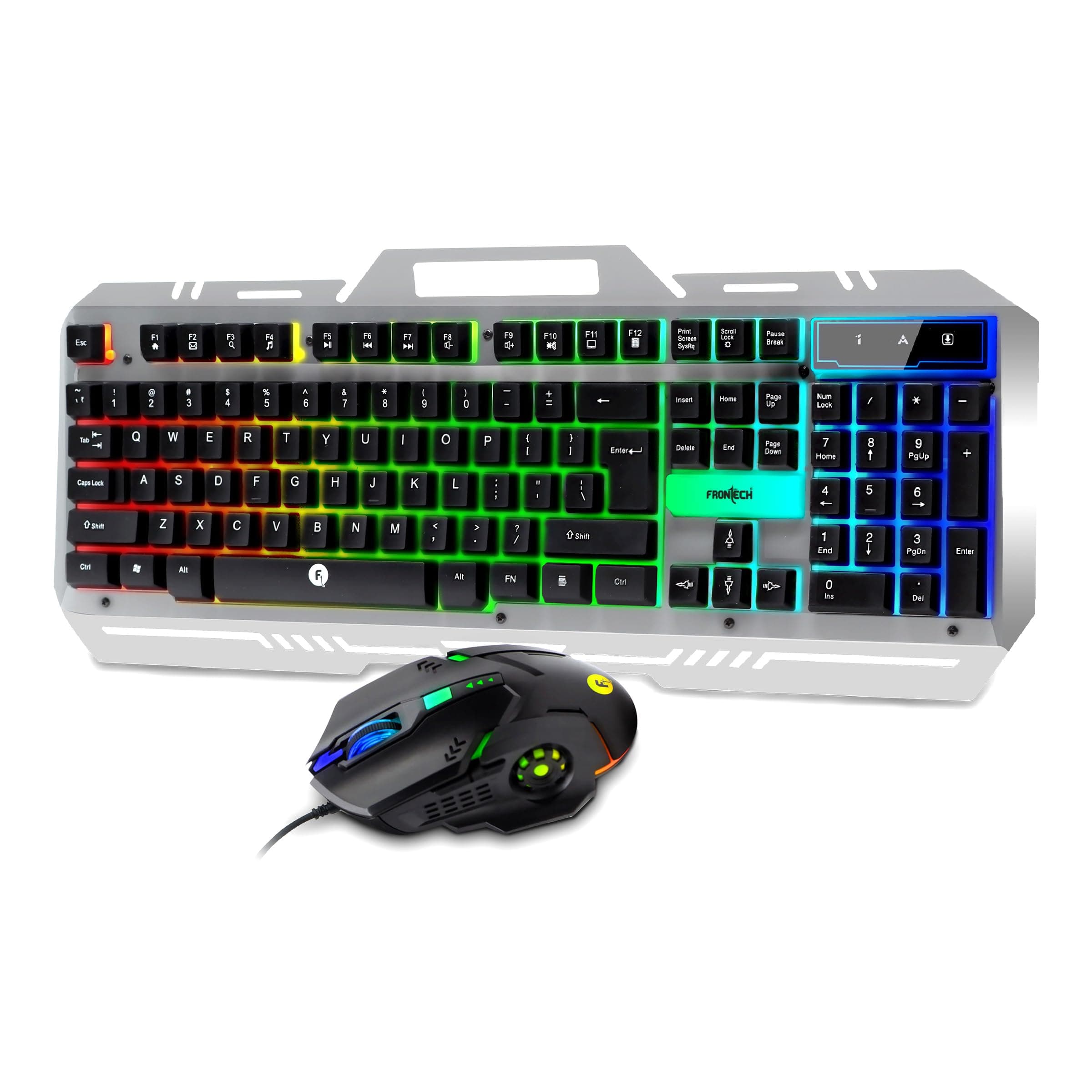 FRONTECH Wired Super Design Gaming Keyboard and Optical Mouse Combo with RGB Backlight Effects| 104 Membrane Keys | USB Plug & Play | Ergonomic & Comfortable Design (KB-0039, Black)