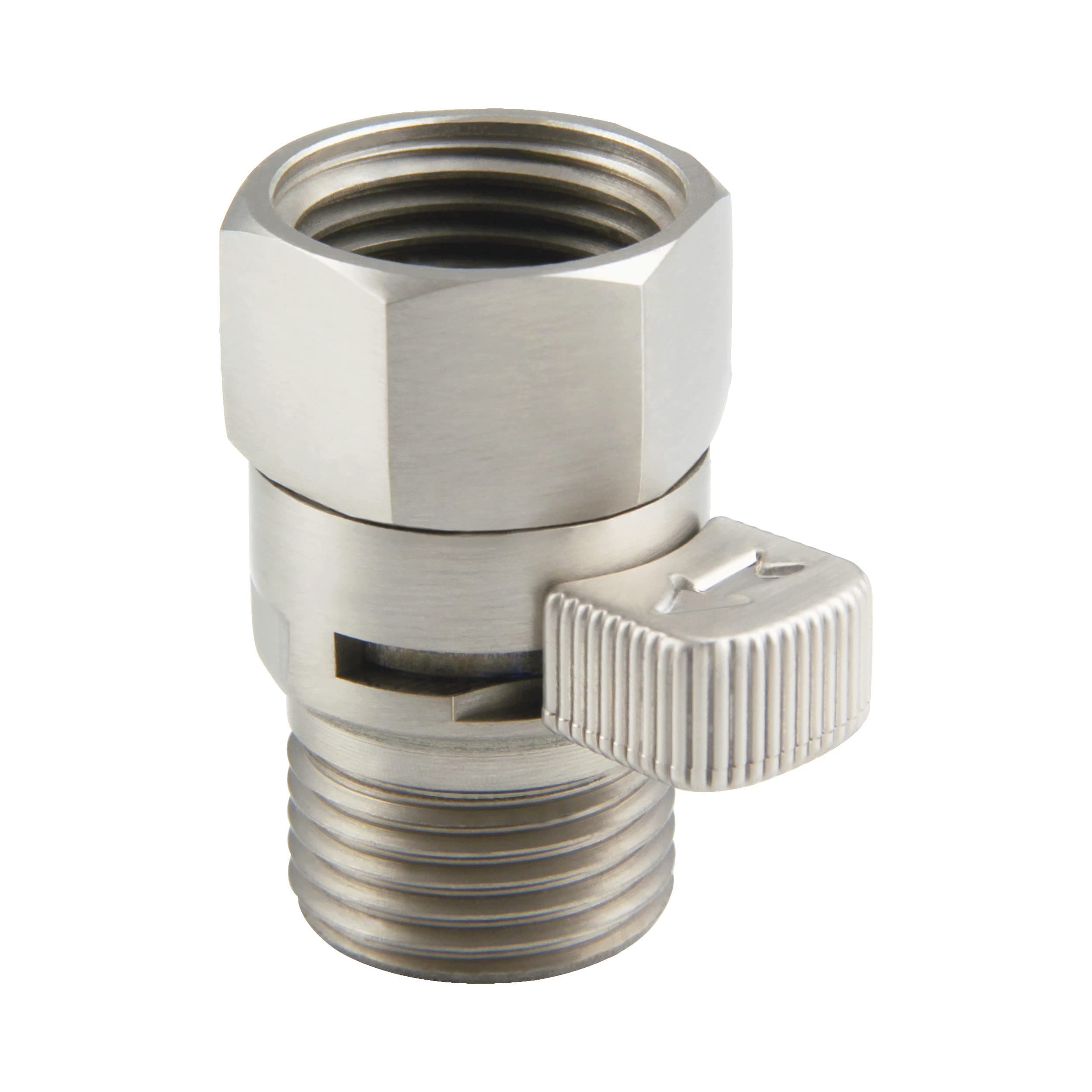 Shower Head Shut Off Valve, Solid Brass Water Flow Restrictor with Adjustable Lever, Brushed Nickel