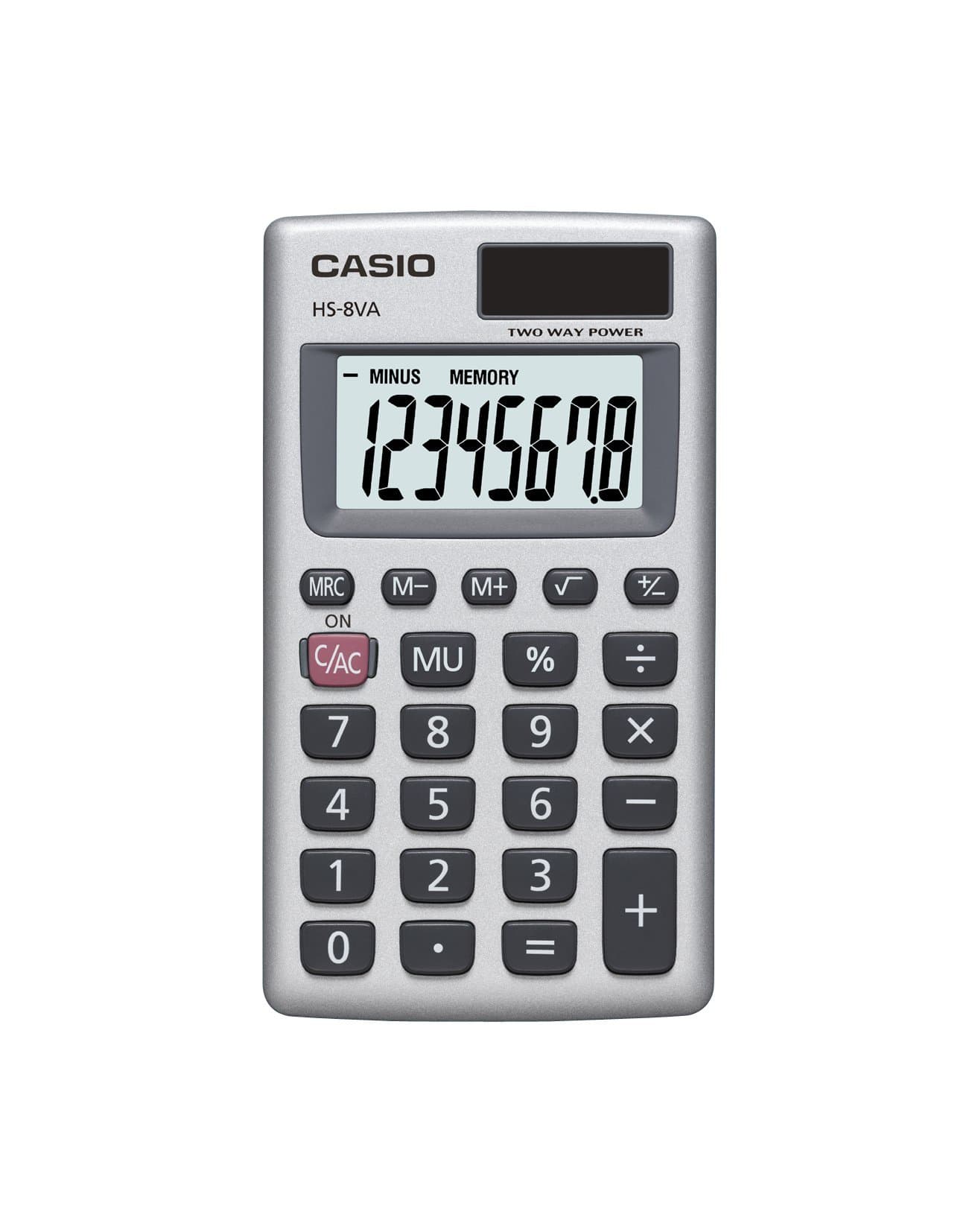 Casio HS-8VA Mini 6-Function Calculator | Large 8-Digit LCD Display | Solar Powered with Battery Backup | Standard Function | Portable Pocket Size