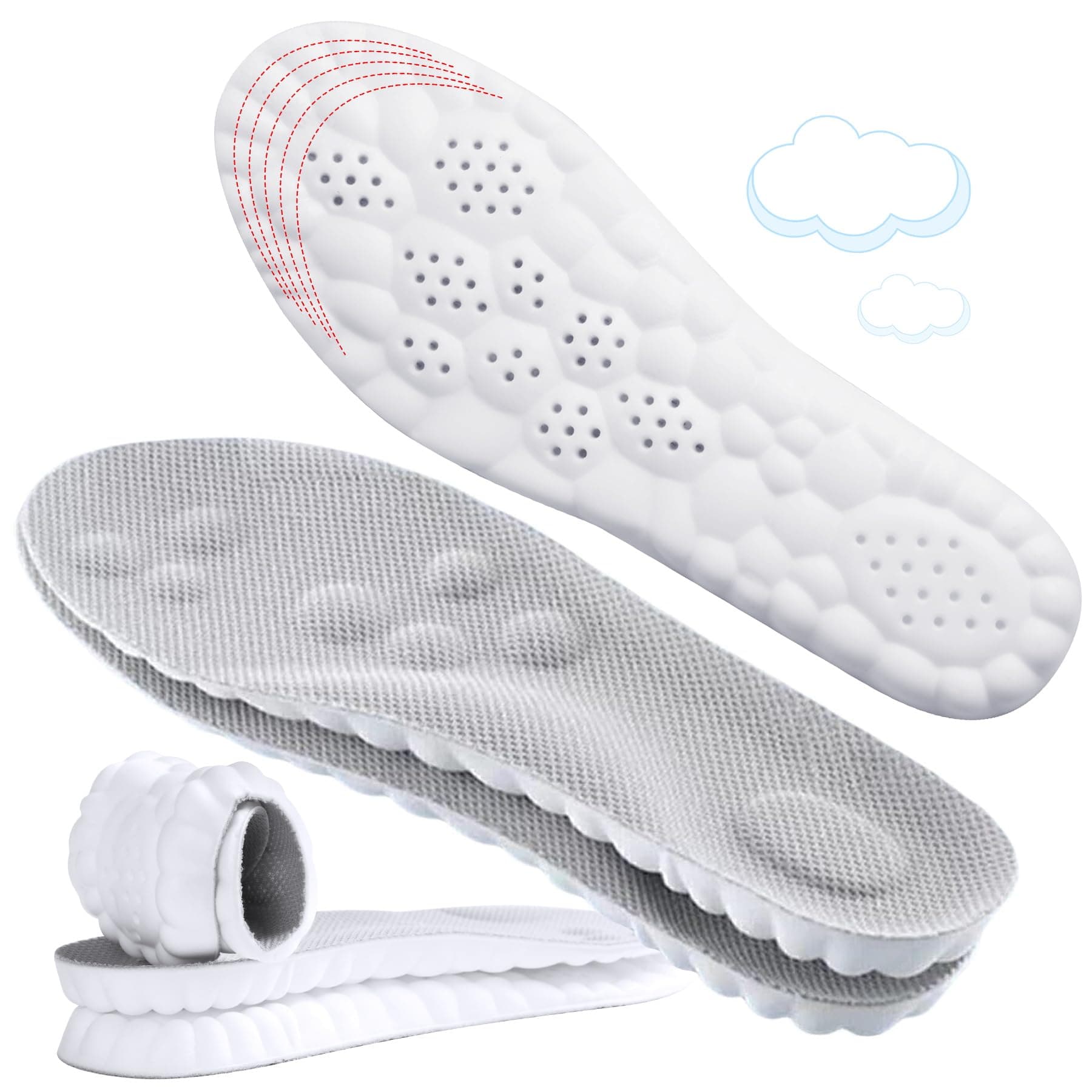 4D Cloud-Like Comfort Soles for Men - Soft Memory Foam Cushioning Insoles - Trim to Fit Steppers Insoles with Arch Support for Foot Pain Relief and Fatigue Reduction(US M 7.5-10.5)