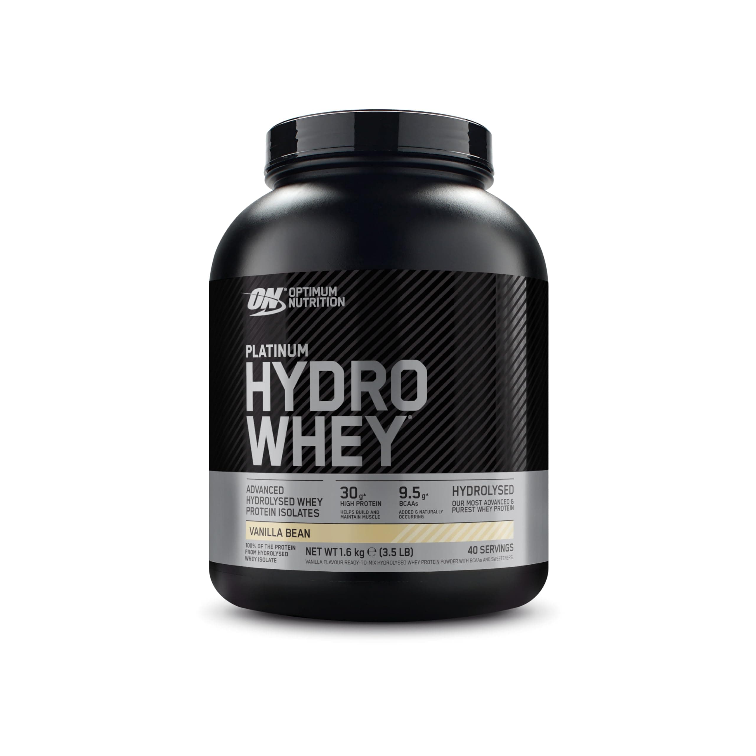 Optimum Nutrition Platinum Hydro Whey, Hydrolysed Whey Protein Isolate Powder with Essential Amino Acids, Glutamine and BCAA, Vanilla Bean Flavour, 40 Servings, 1.6 kg