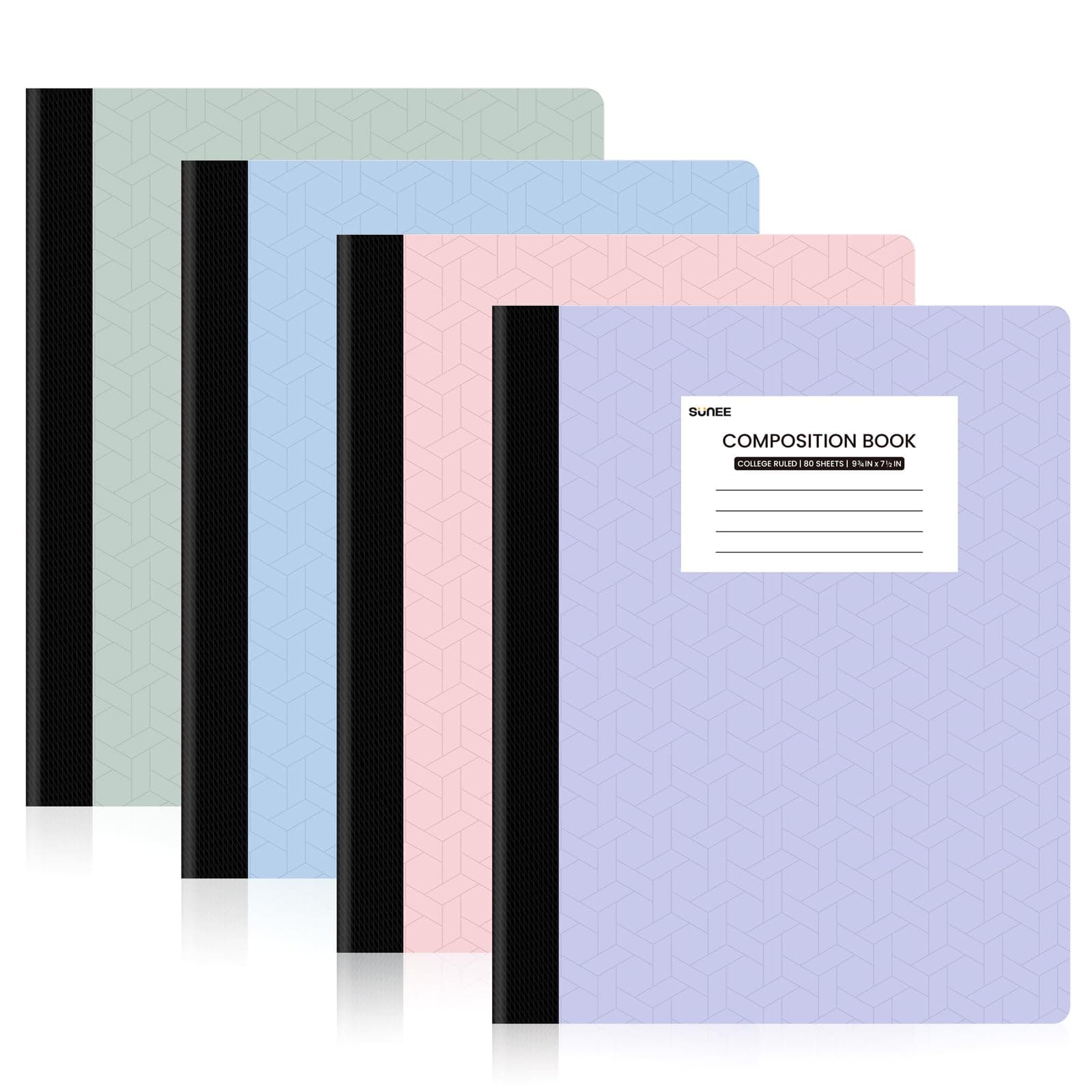SUNEE Composition Notebooks - College Ruled Paper, 4 Pack Composition Book, 9 3/4" x 7 1/2", 80 Sheets/160 Pages, Assorted Colors, School, College & Office Supplies