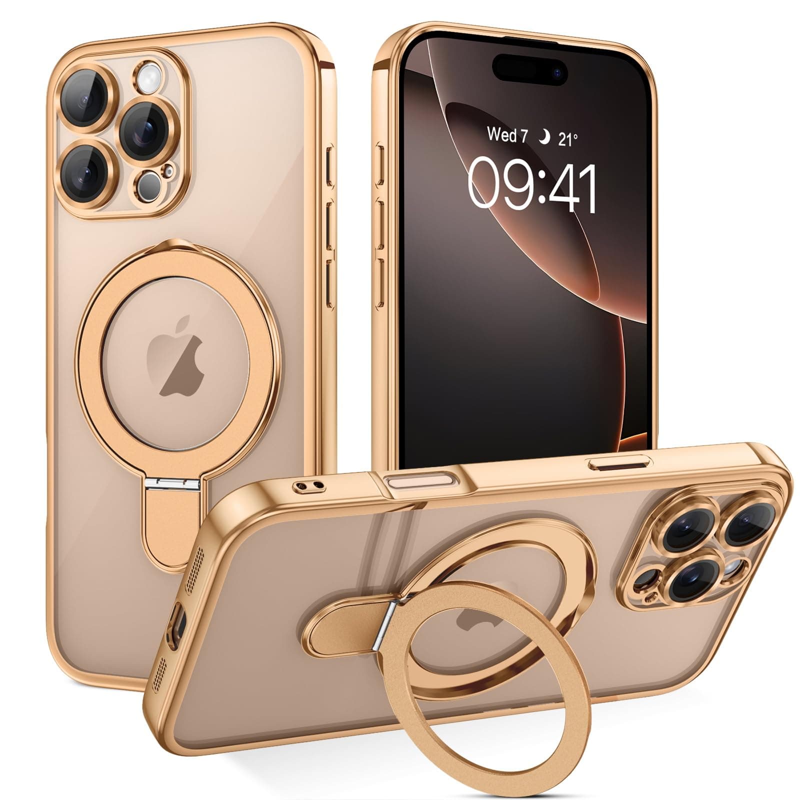 BENTOBEN Magnetic Case for iPhone 16 Pro Max [Compatible with Magsafe], Invisible Ring Stand Clear Back Plating Edge Military Grade Protection Shockproof Case for iPhone 16 Pro Max, Desert Titanium