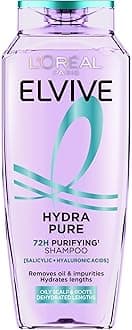 L’Oréal Paris Elvive Hydra Pure 72H Purifying Shampoo, with Hyaluronic & Salicylic Acids, for Oily Scalp & Dehydrated Lengths, Suitable for all hair textures, 400ml