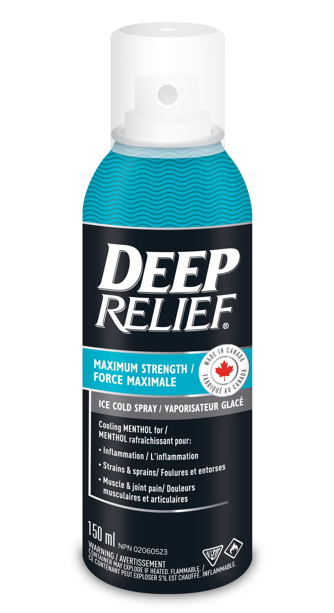 Deep Relief Ice Cold Spray, 150ml - Plastic Bottle, Spray, Cold Therapy, Turquoise, 5.3cm x 5.3cm x 17.1cm