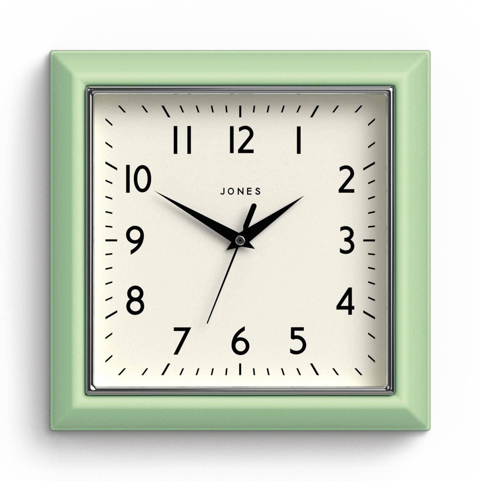 Mustard Wall Clock | Square Retro Clock | 10 inch | Neo Mint Green | Easy to Read Numbers | Perfect for Kitchen or Office