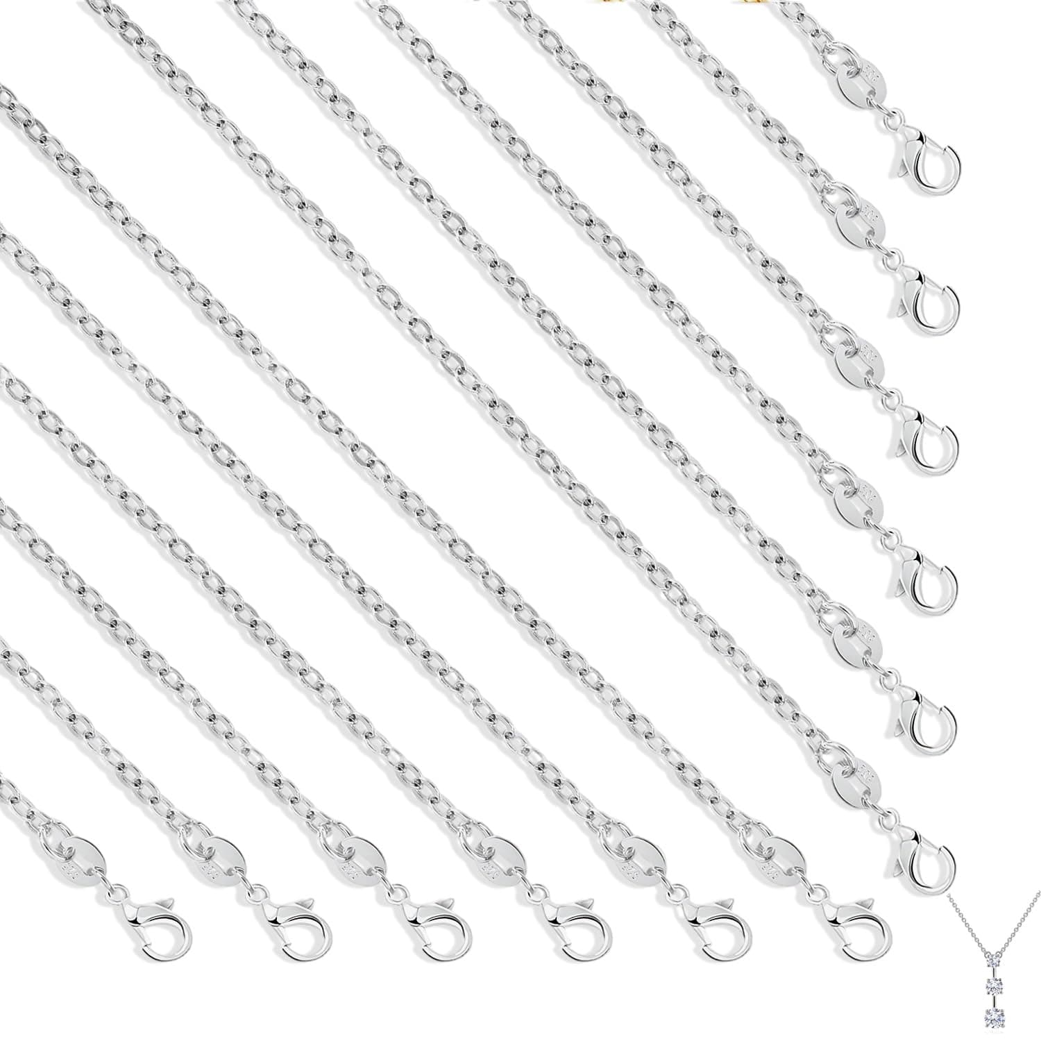 Devenirriche 925 Sterling Silver Plated Chains, 26 Pack Necklace Chains DIY Chains Bulk Link Necklace 925 Silver Plated with Lobster Clasps for Jewellery Making (18Inches 1.5mm)
