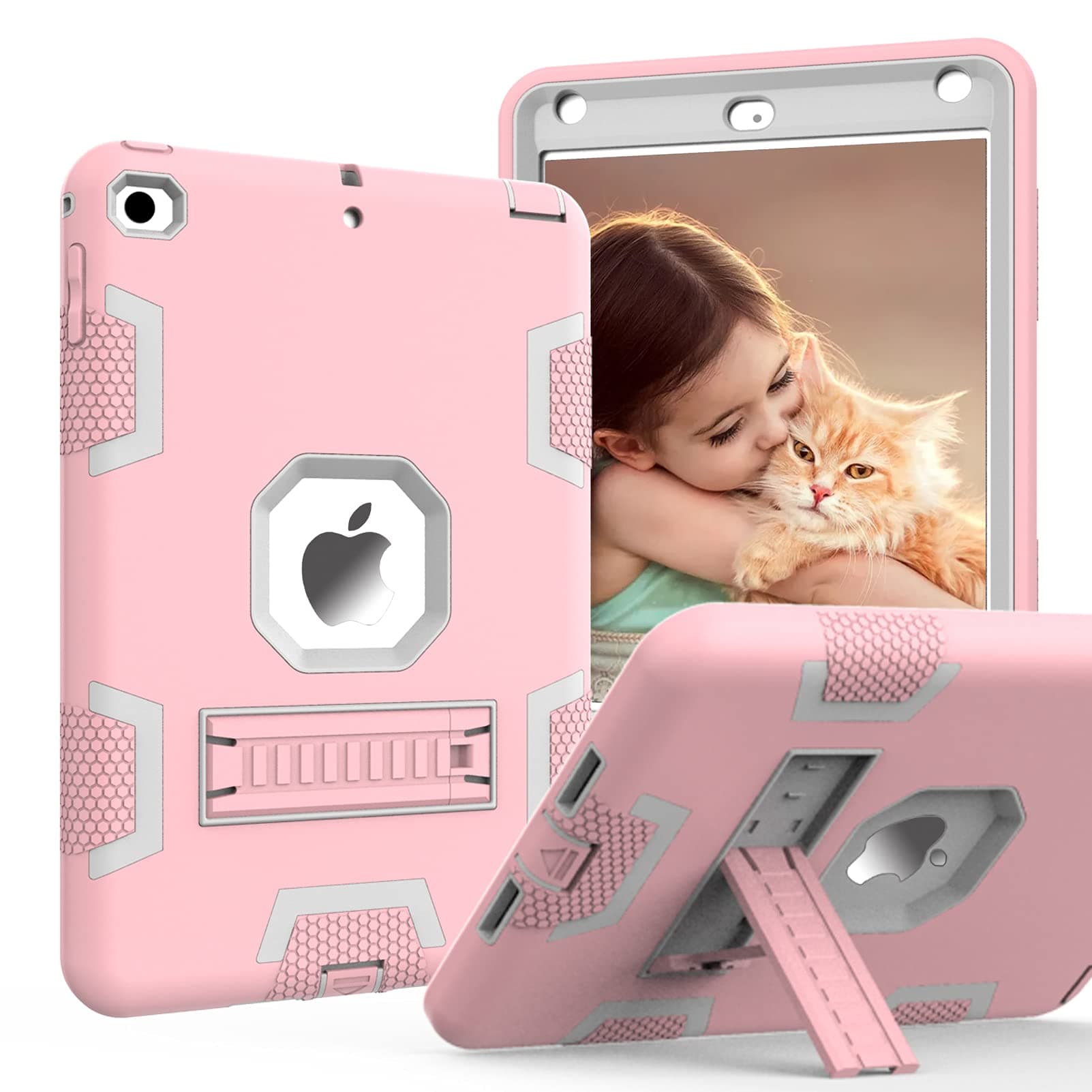 CCMAO iPad Mini 5 Case, iPad Mini 4 Case, Hybrid Three Layer Armor Shockproof Rugged Drop Protection Cover Case Built with Kickstand for Apple iPad Mini 5th Generation 7.9" 2019 (Rose Gold)