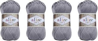 Alize Hand Knitting Yarn 100% Microfiber Acrylic Yarn Diva Silk Effect Thread Crochet Art Lace Craft Lot of 4 skeins 400gr 1532yds (348)