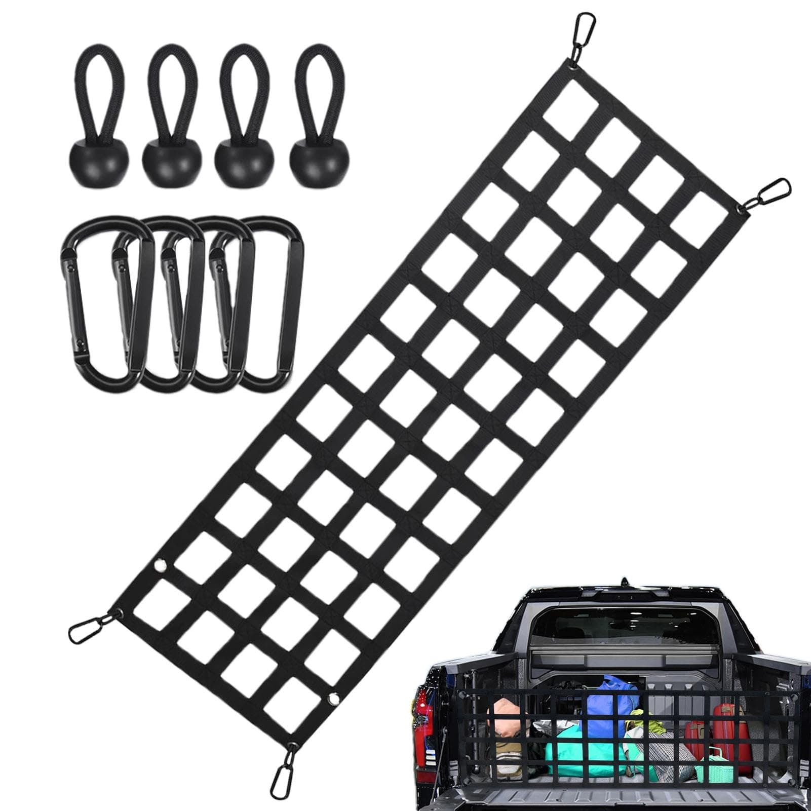 Pickup Tailgate Net, Tailgate Cargo Net, Truck Bed Net, Heavy Duty Cargo Netting Divider for Trunk Storage for Furniture, Motorbike, Fit for Car Boot Vehicle Van Suv Trunk Bed