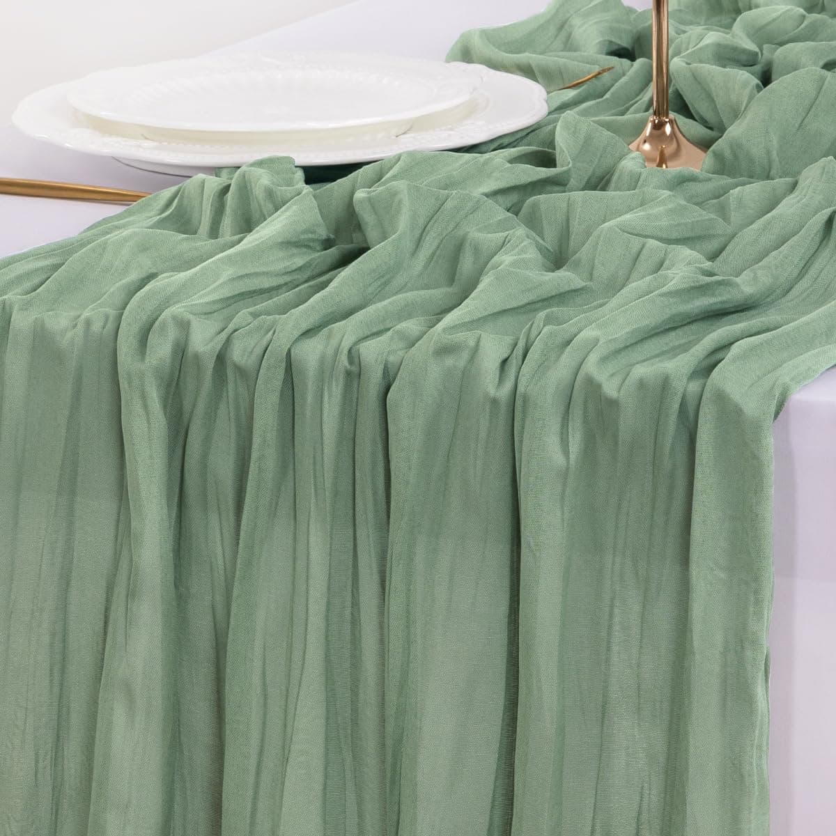 Socomi Sage Green Table Runner Spring Easter Cheesecloth Table Runner 170 inch Cheese Cloth 14FT Boho Rustic Gauze for Wedding Party Baby Shower Decor