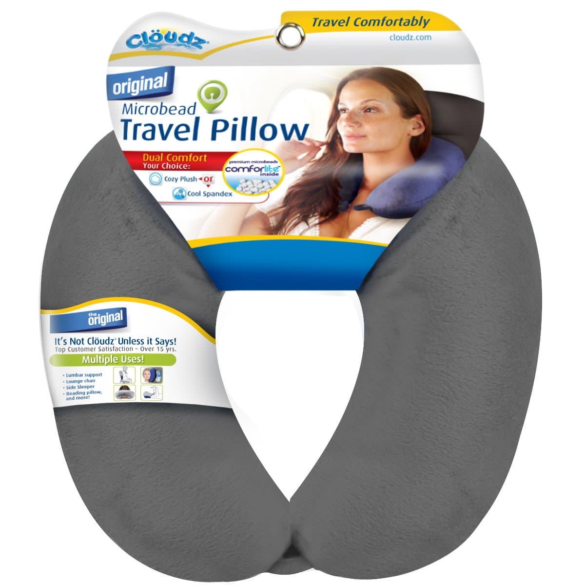 (Grey) - Cloudz Microbead Travel Neck Pillow - Grey