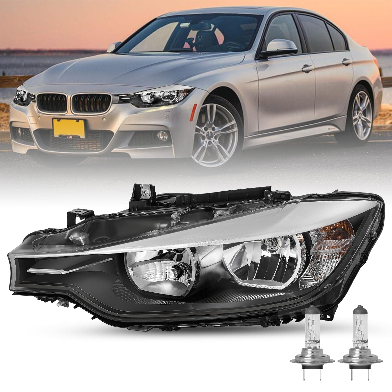 JSBOYAT Halogen Headlight Compatible With 2012 2013 2014 2015 BMW 3-SERIES F30 320i 328i 335i xDrive Factory Halogen Headlamp Left Driver Side BM2503169, BM2502169