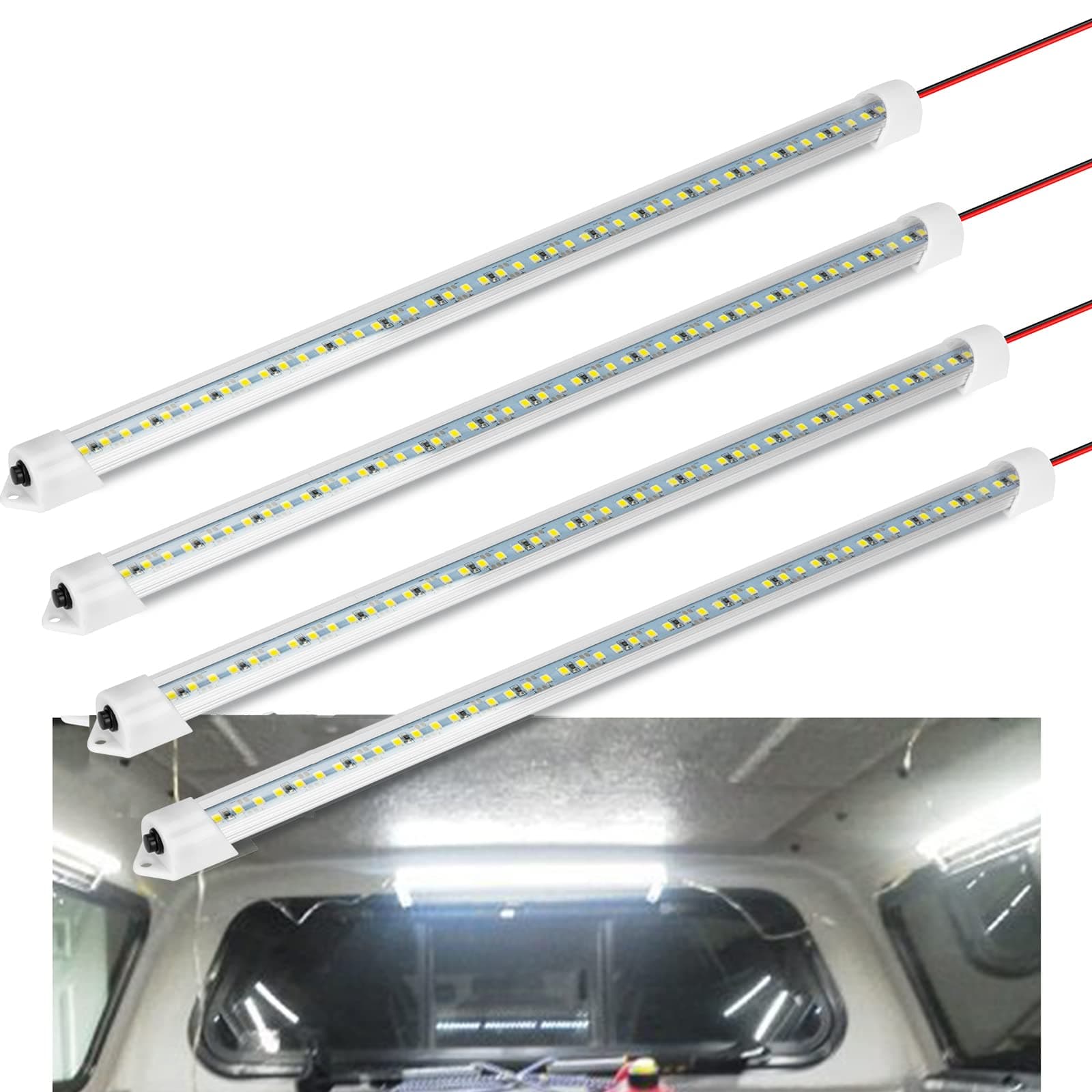 12V Interior LED Light Bar, DC 12V LED Light Strip w/Switch for Car, Trailer, Truck Bed, Van, RV, Cargo, Boat, Cabinet, Slim Enclosed Trailer Lights Fixture, 12 Volt Led Lighting (700LM 6000K)