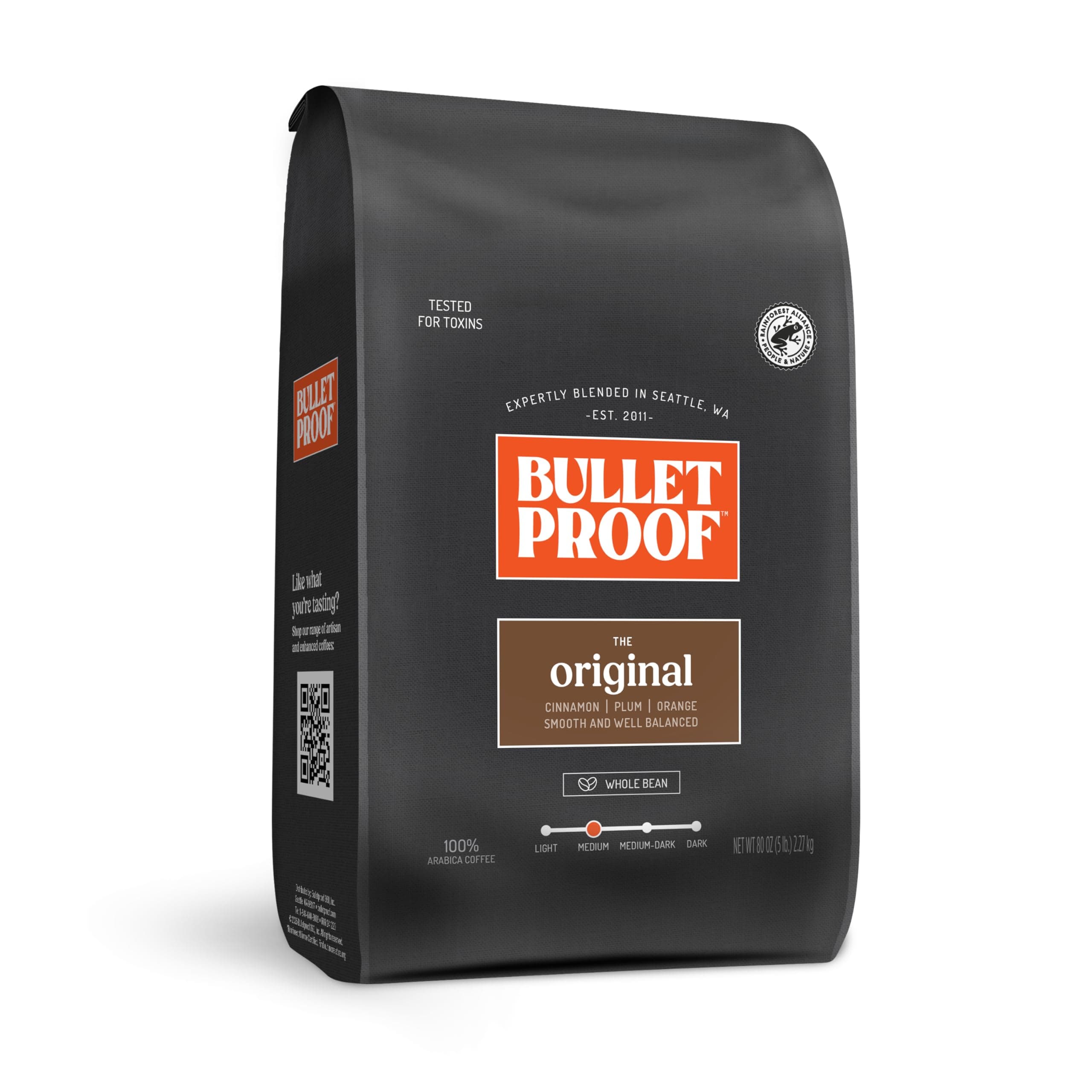 Bulletproof Original Medium Roast Whole Bean Coffee, 5 Pounds (bulk), 100% Arabica Beans, Clean Coffee Tested for Toxins