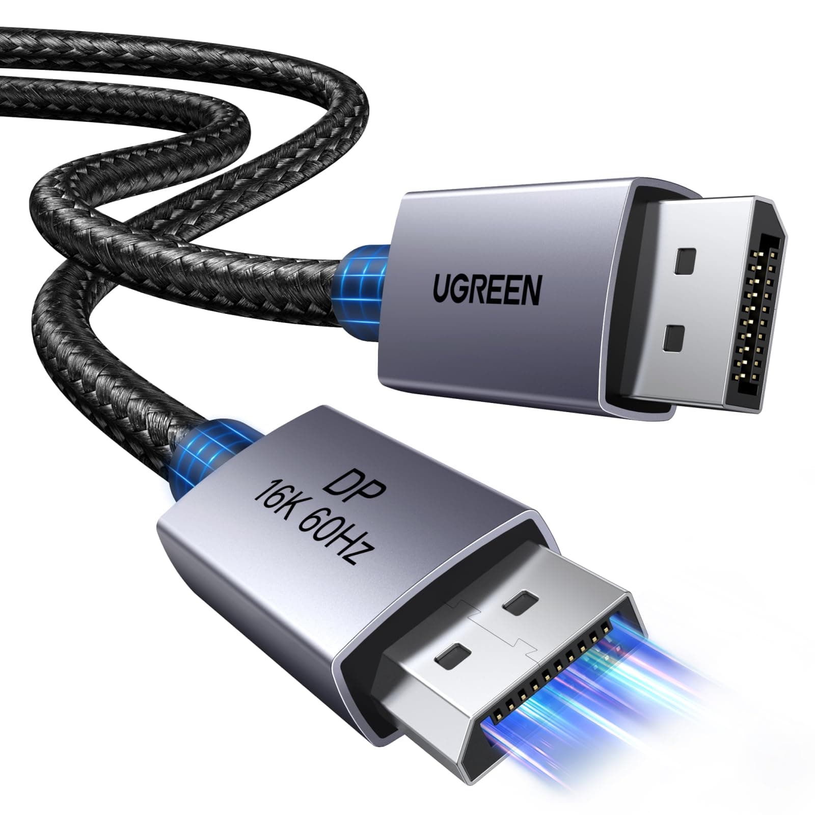 UGREEN 16K Displayport Cable 2.1, DP to DP 80Gbps Aluminum, Support 16K@60Hz, 8K@240Hz, HDR, FreeSync, G-Sync, Compatible with Laptop/PC with HDTV, Projectors, Screens, 2M