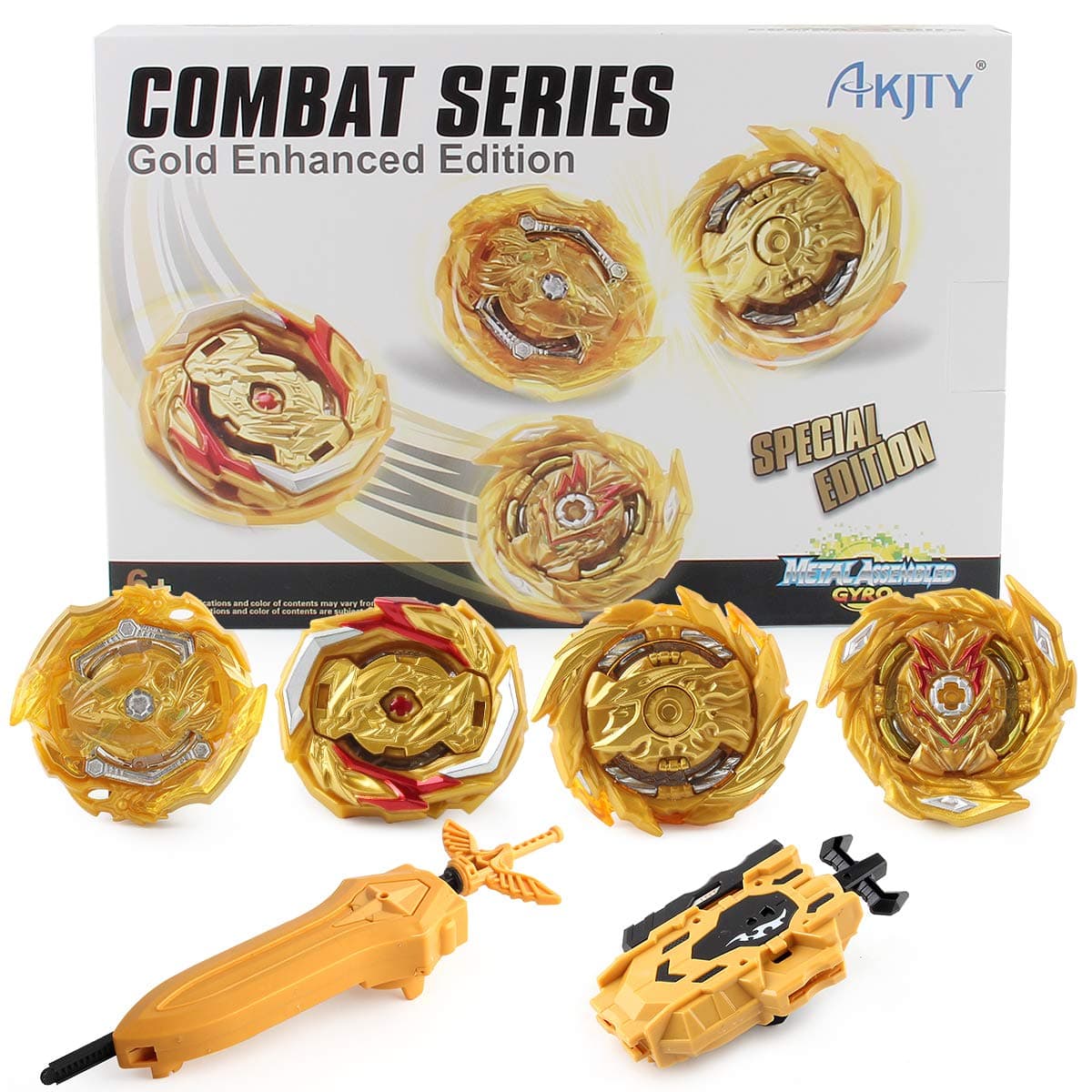 Bey Battle Battling Tops Burst Gyro Evolution Attack Set with 4D Launcher Grip Starter and Stadium(Gold)