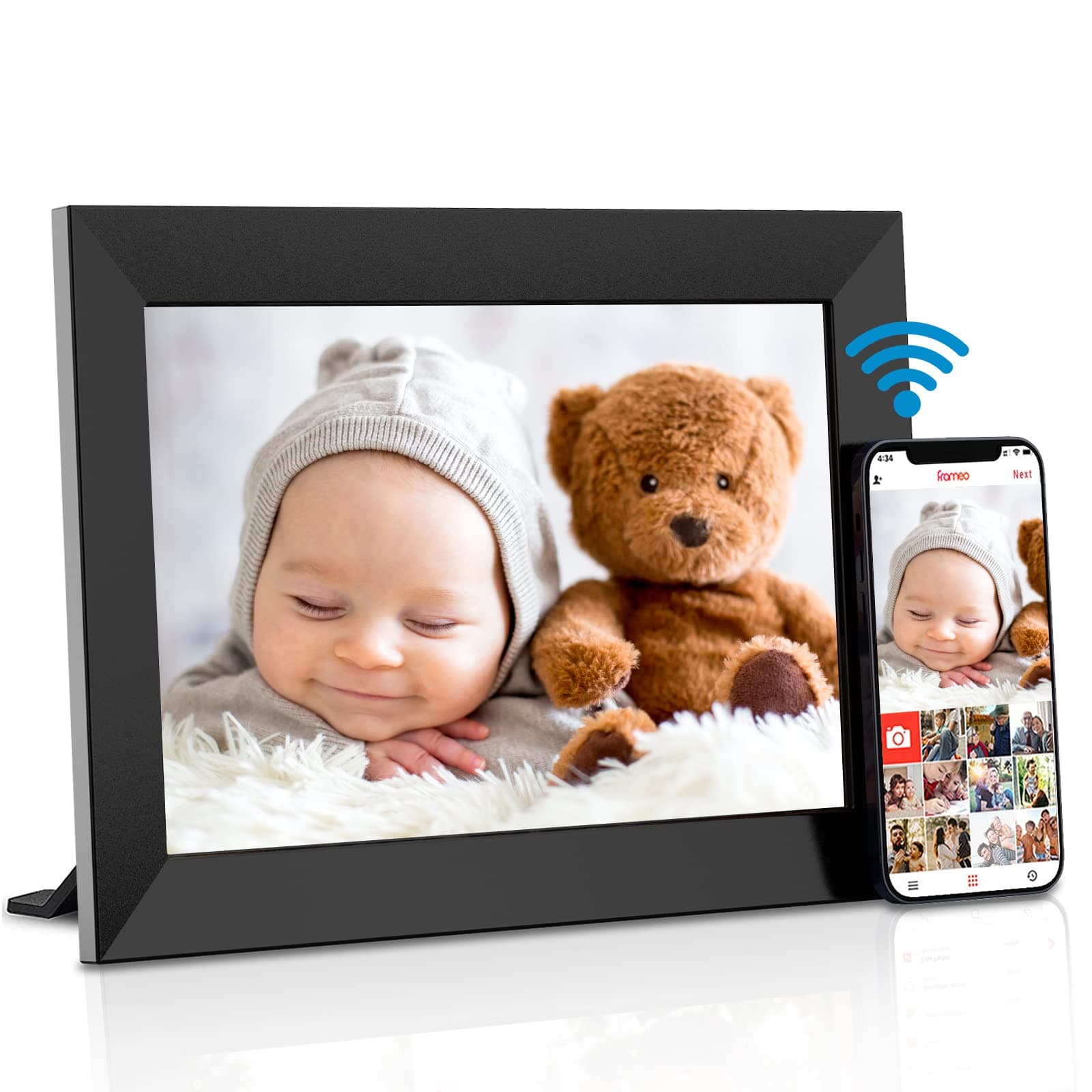 Gitfos 10.1 Inch Frameo Digital Picture Frame 16GB Digital Photo Frame WiFi with HD IPS Touch Screen Digital Frame Send Picture & Video Remotely Via App Electronic Picture Frame for Friends and Family