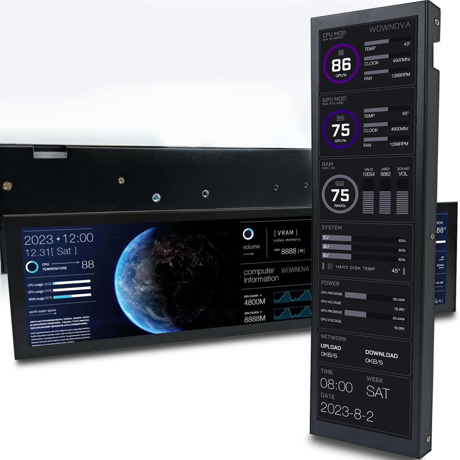 8.8" Computer Temp Monitor (Dynamic Theme Supported), 1 Click 1 Cable to Get Started Quickly PC Temperature Display Sensor Panel IPS Mini Secondary Screen CPU RAM HDD Data FPS Monitor (Black)