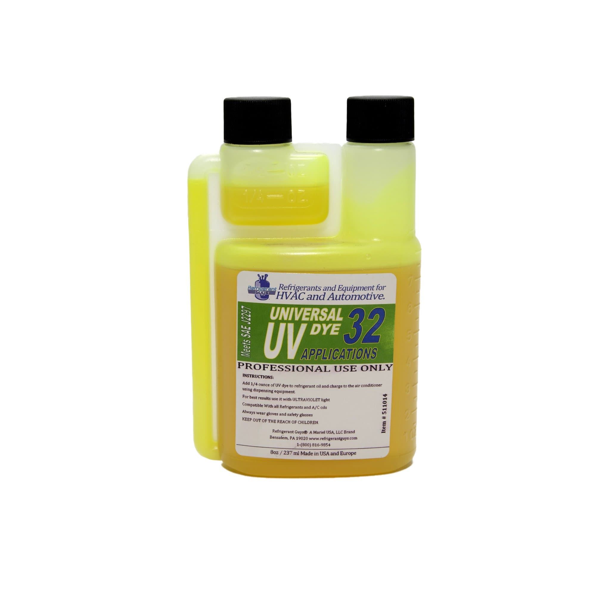 Auto A/C Universal UV Dye, Double-Neck Bottle, 32 Applications, 8 Oz.