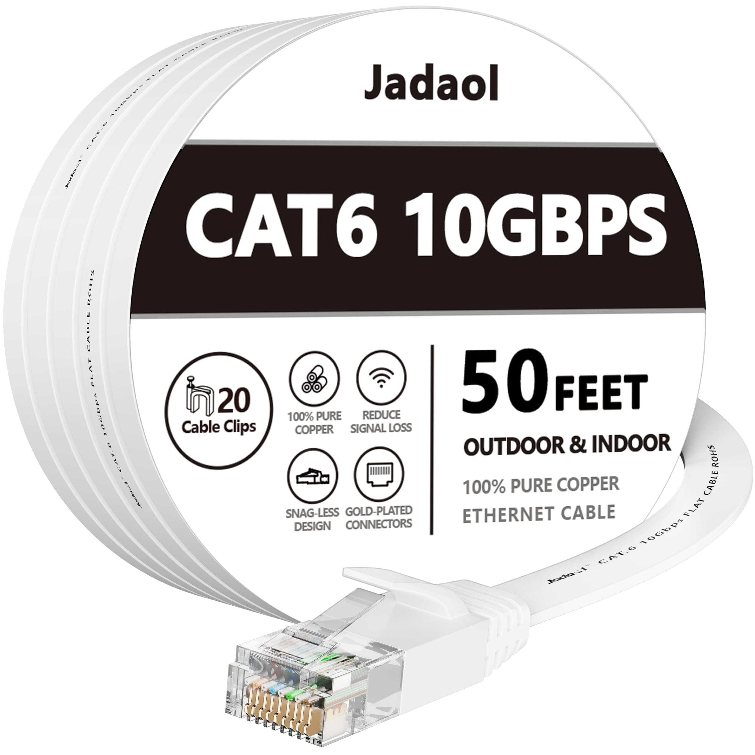 Ethernet Cable Cat6 Flat 15 M White with Cable Clips, Network Cable Cat 6 Flat Ethernet Patch Cable,internet Cable with Rj45 Connectors- White (15 Meters)