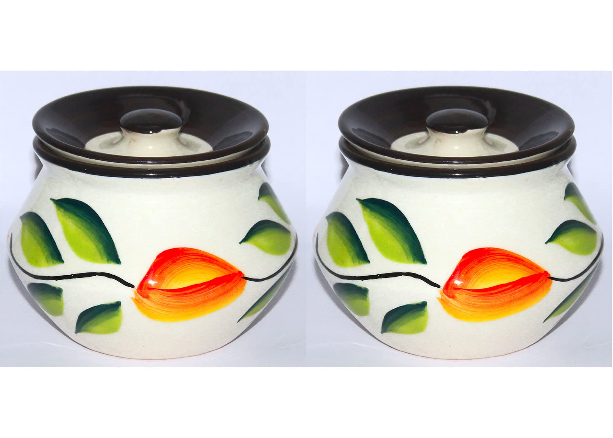 Hand Paintaed Ceramic Cornichon Storage Jar/Barni for Achar Pickle | 2 Pieces, Multicolour 300 GM Home Office Hotel Restaurants and Pantry