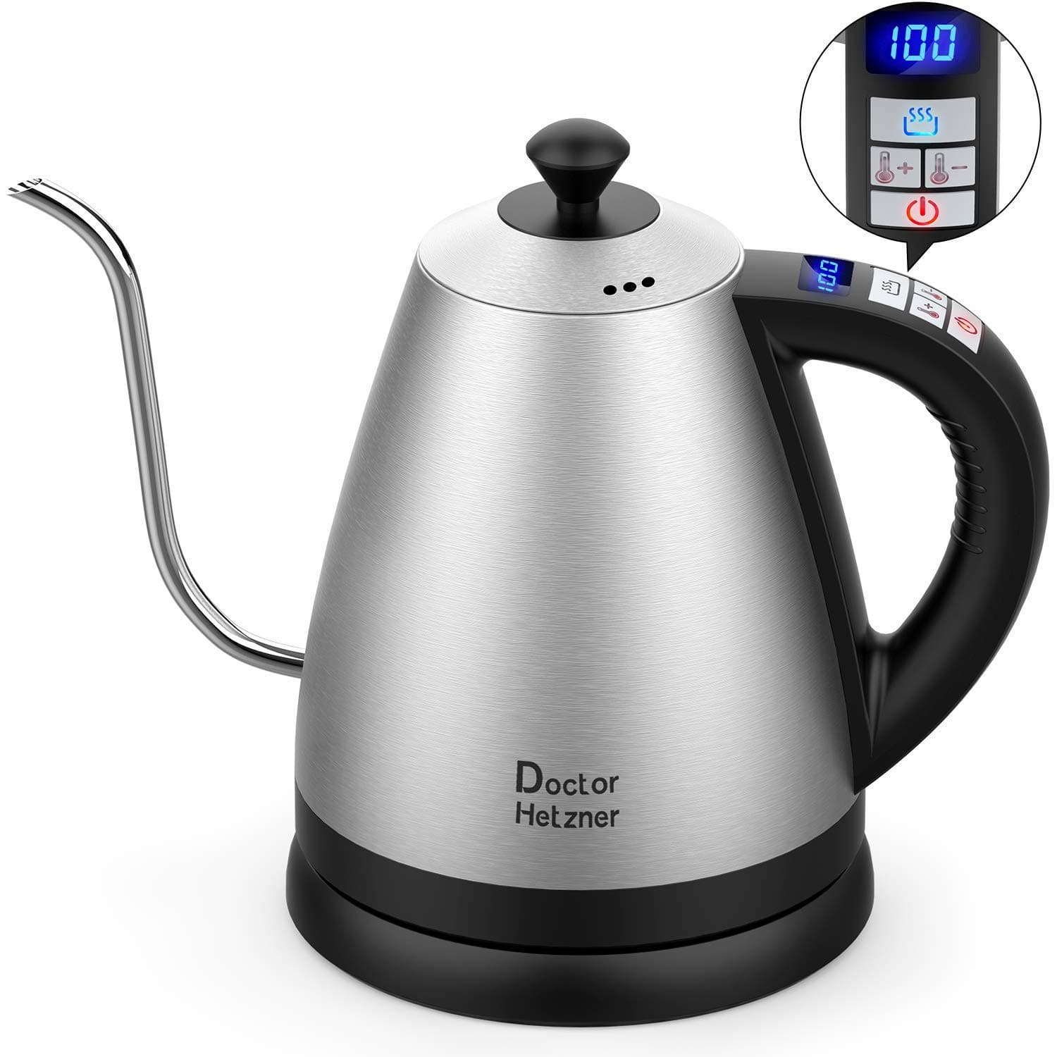 Electric Kettle with Variable Temperature, 1.2L Gooseneck Pour-Over Kettle for Drip Coffee and Tea, BPA-Free 304 Stainless Steel Kettle with LCD Display and Keep Warm Function Kettle, 2200W