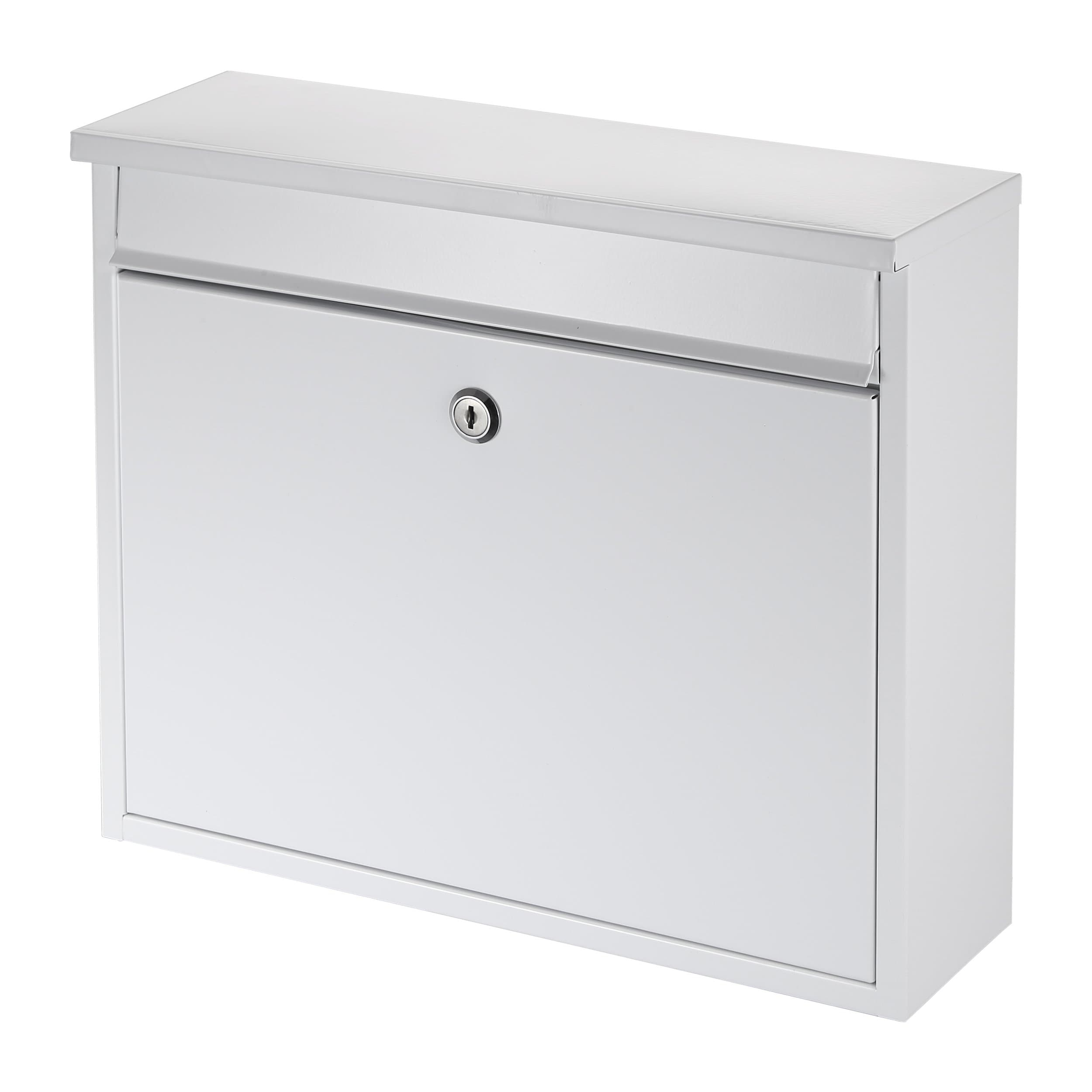 Kendan - White XL Steel Front Loading Mail Box Letterbox A4 Wall Mounted Lockable Letter Post Box - 36 x 31.5 x 11.5 cm (Length x Width x Depth)