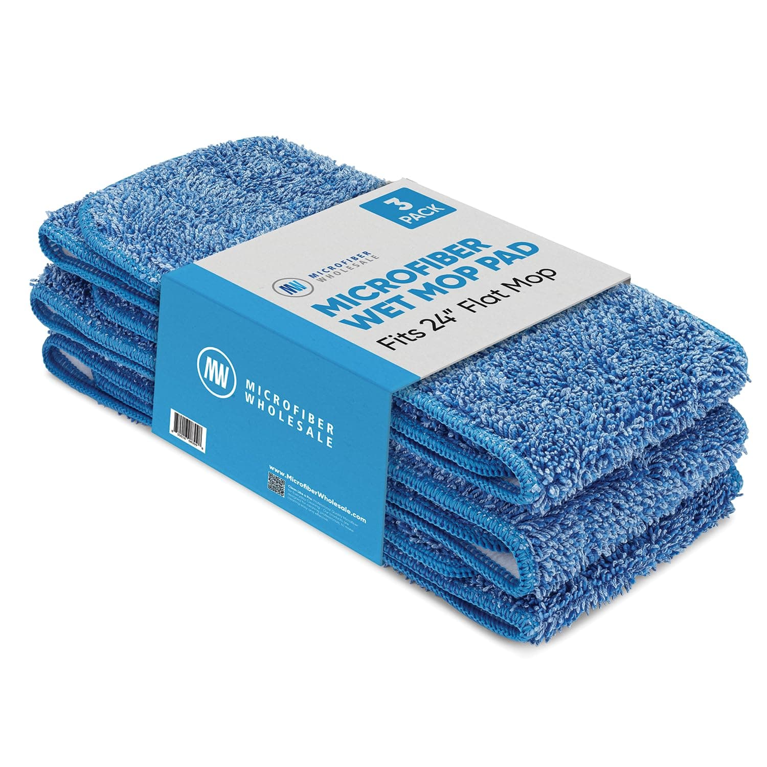 Microfiber Wholesale 24 inch Microfiber Mop Pads - Machine Washable, Reusable, Refills & Replacement Wet Mop Heads Compatible with Any Microfiber Flat Mop System (3 Pack)