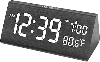Wooden Digital Alarm Clock for Bedroom - 7.7" Electric Clocks with USB Port, Large Numbers, Temperature, 0-100% Brightness Dimmer, Adjustable Alarm Volume, Snooze, 12/24H