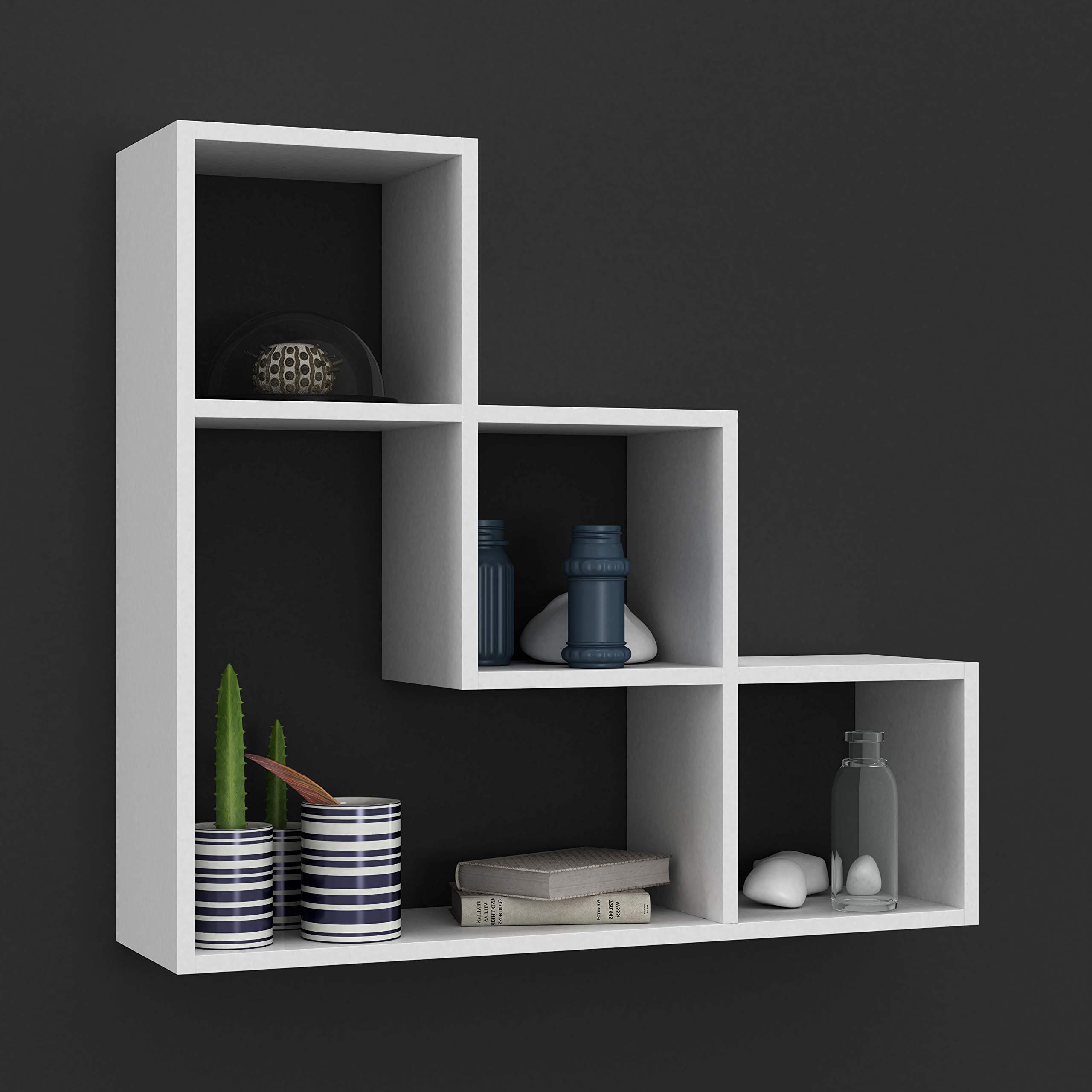 Lyon 3 Step Wooden Floating Wall Mounting Shelf Display Unit Book Storage Deco (White)