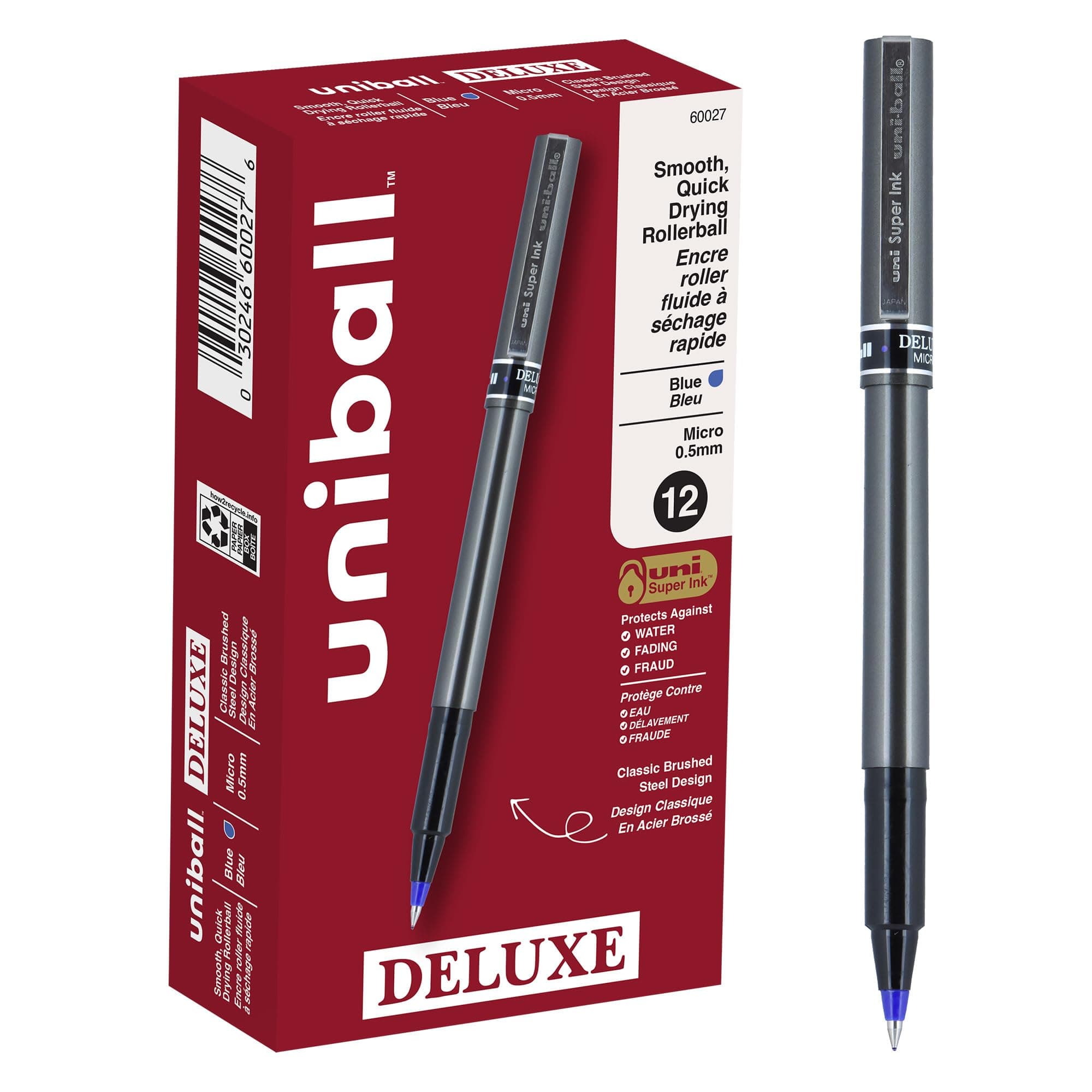 uni-ball Deluxe Micro Point Roller Ball Pens, Blue (60027)
