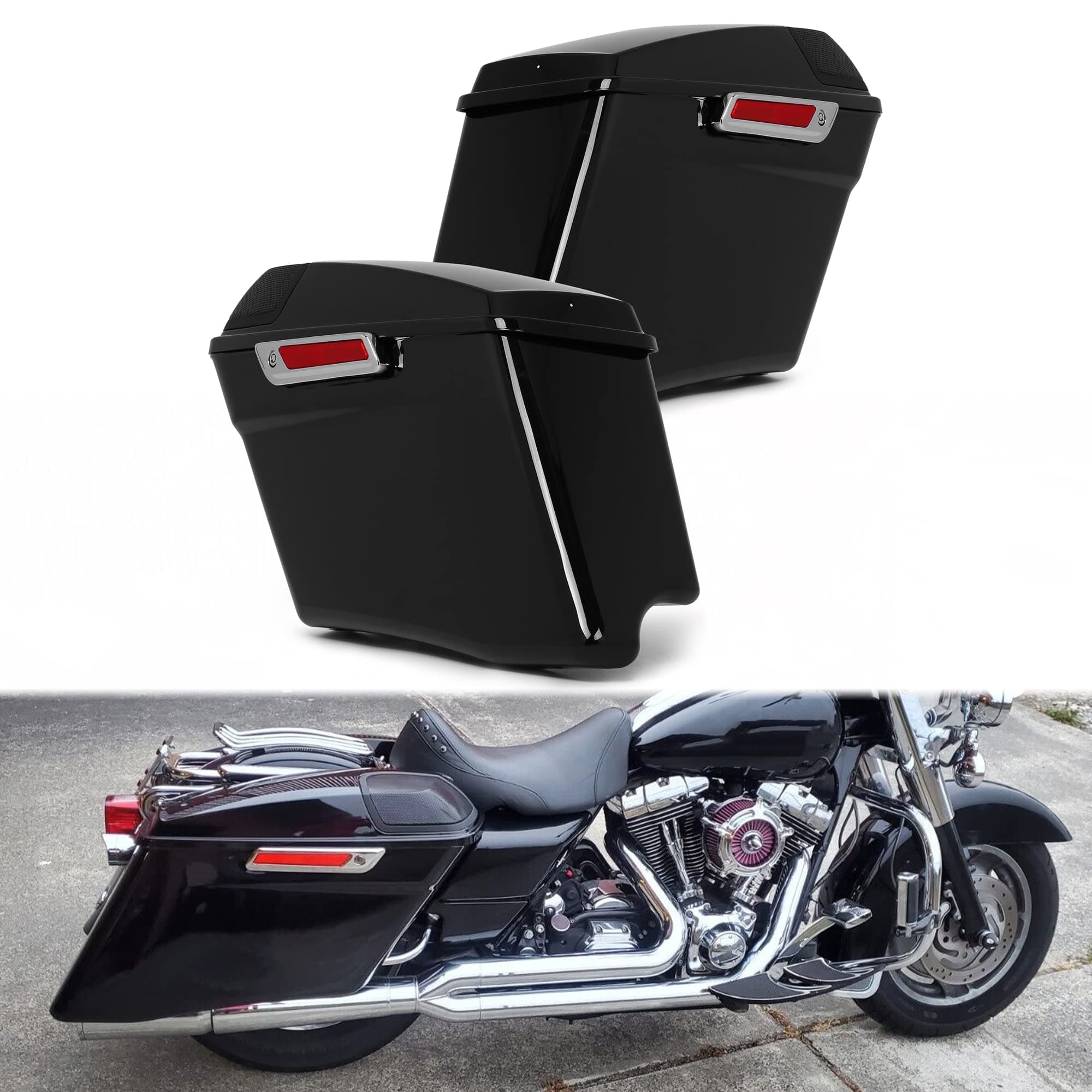 5'' Extended Saddlebags w/speaker lids Compatible with 1993-2013 Harley Davidson Road King Glide Electra Street Glide All Touring Models Stretched Hard Saddle Bags