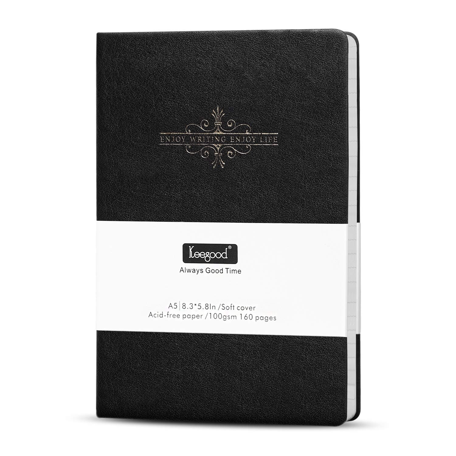 Keegood A5 Soft Cover Notebooks/Journal. Classic Dot Notebook Journal,Elegant Black Faux Leather, 160 Pages, 5.8 x 8.3 In-100gsm Premium Thick Paper.